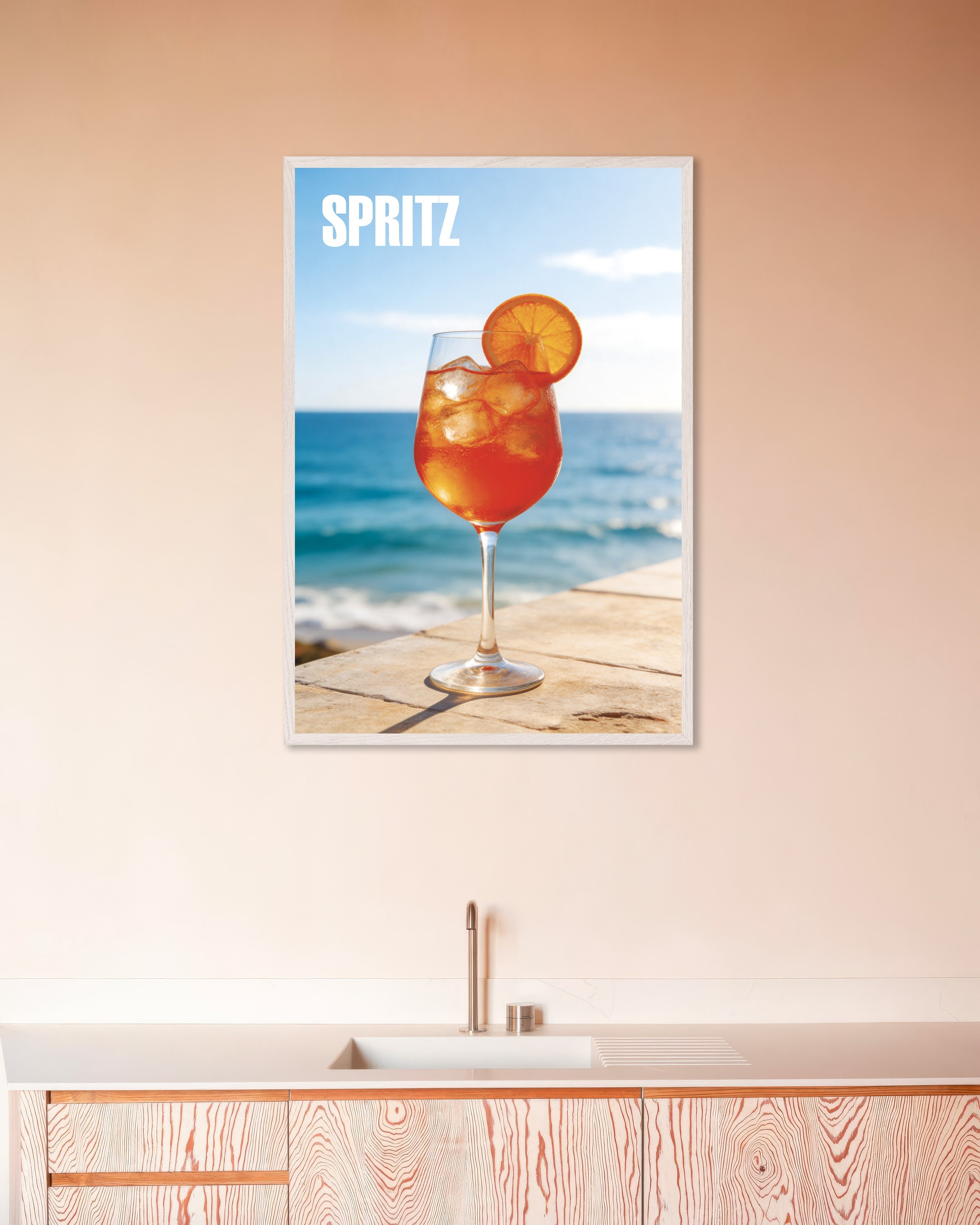 Poster of Seaside Spritz Cocktail Poster, with white wooden frame