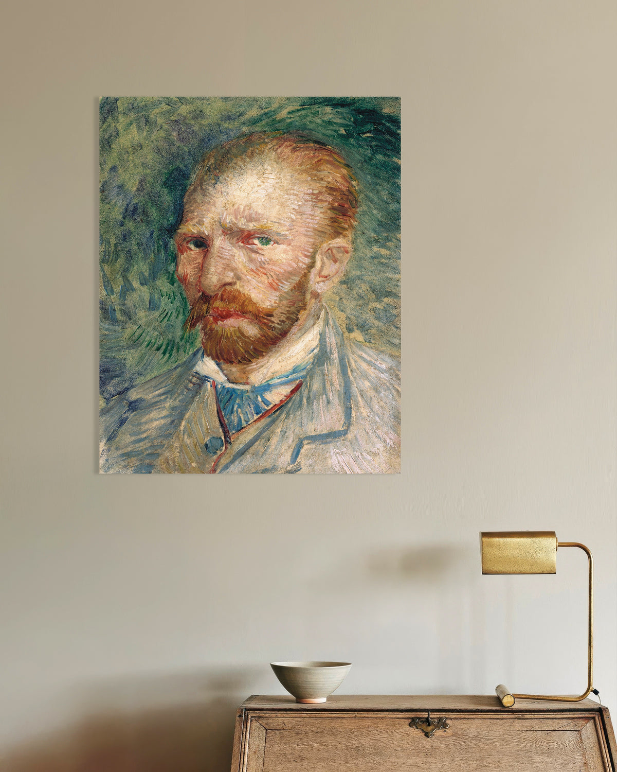 Poster von Selbstporträt vor grünem Hintergrund (1886) von Vincent van Gogh