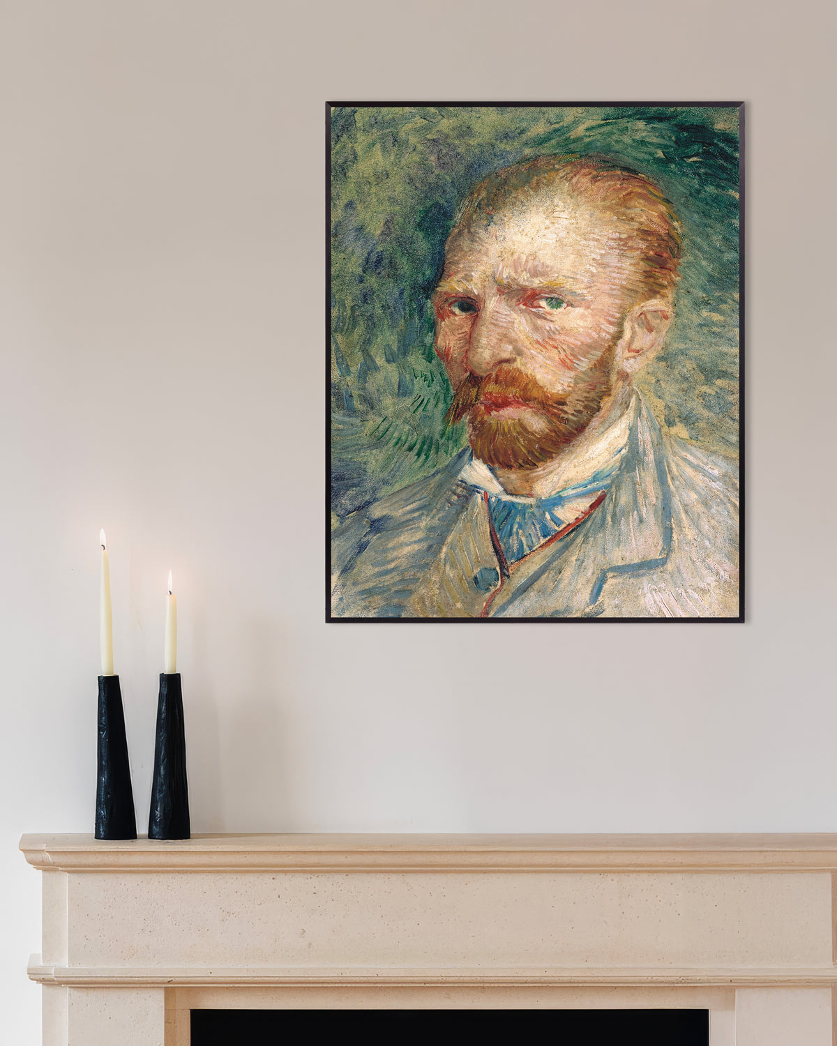 Poster von Selbstporträt vor grünem Hintergrund (1886) von Vincent van Gogh, mit Metallrahmen