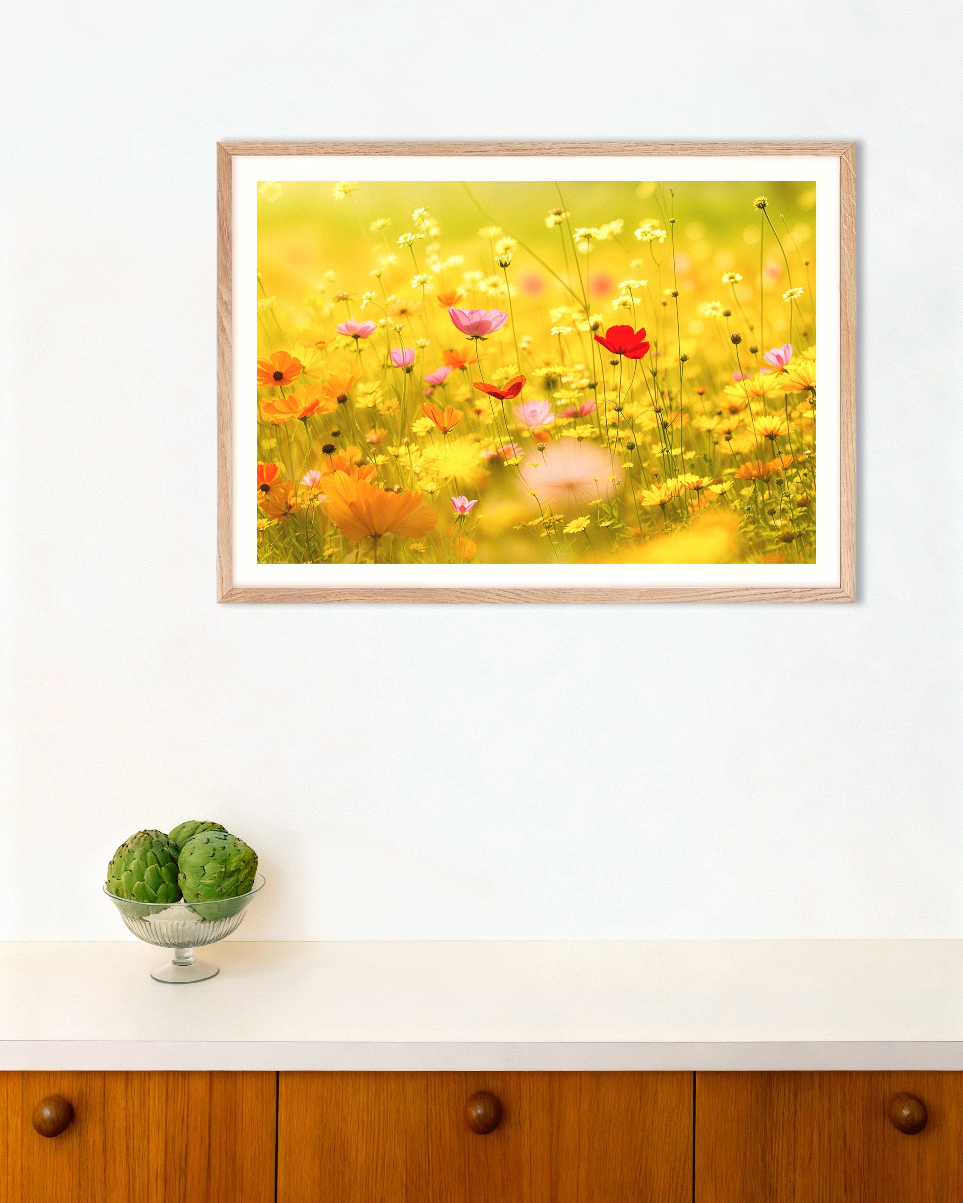 Poster of Summer poster, flowers, with natural wooden frame