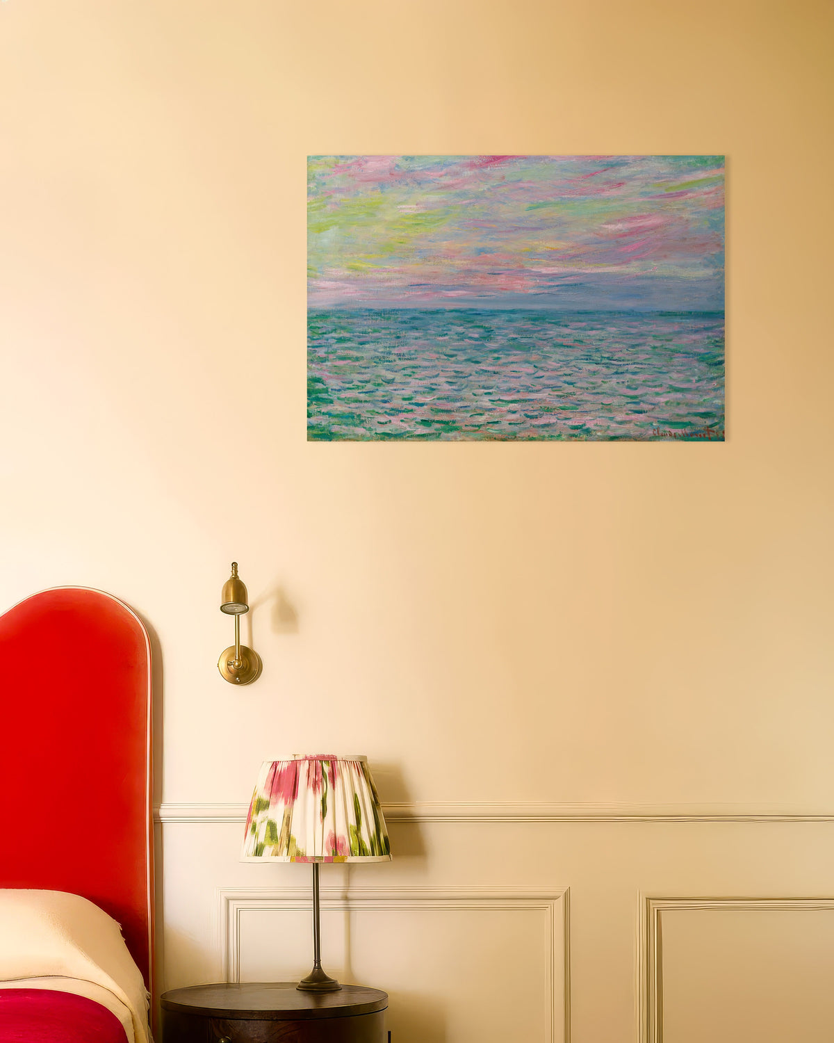 Poster Sonnenuntergang bei Pourville, offenes Meer (1882) von Claude Monet