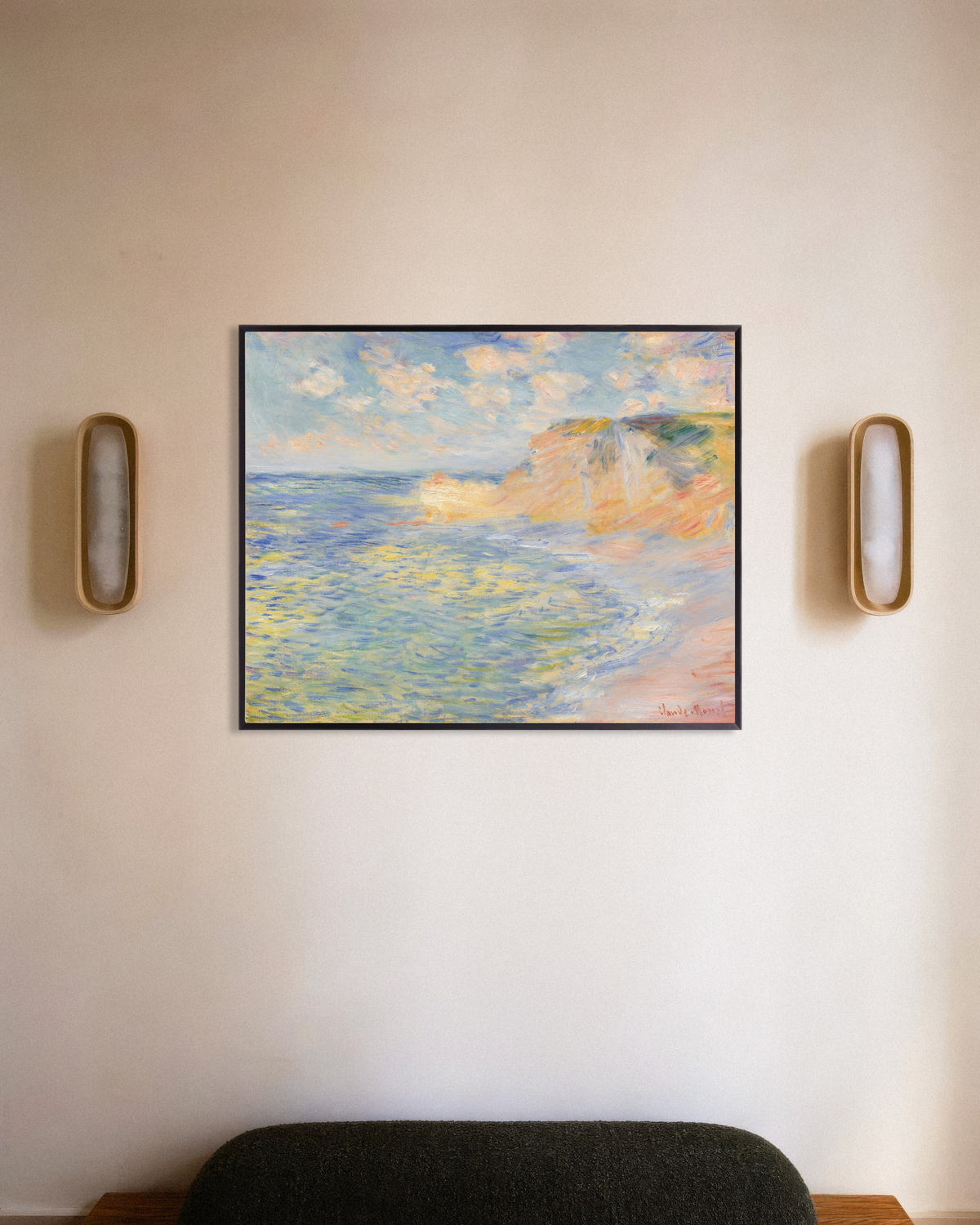 Poster Die Falaise d'Amont, Étretat (1885) von Claude Monet mit Metallrahmen