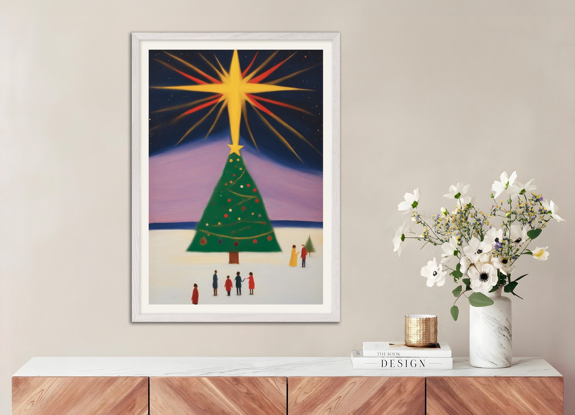 Poster of The great Christmas tree poster, with white wooden frame