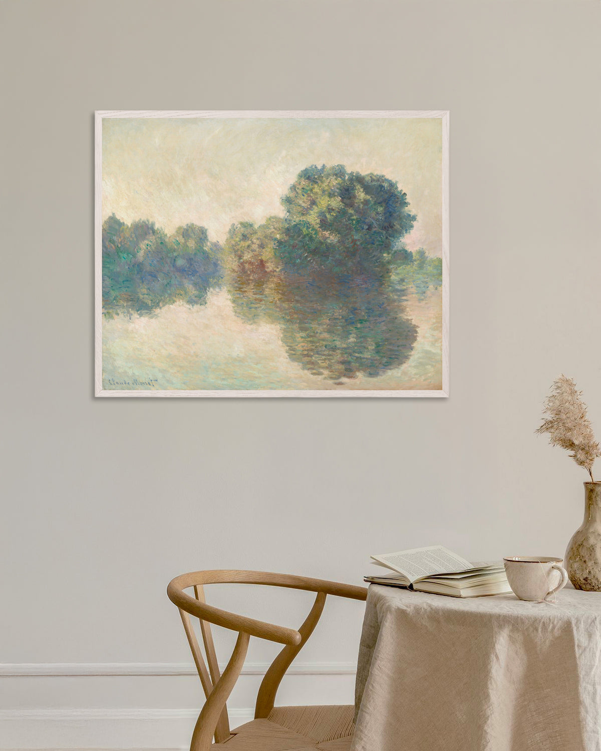 Poster Die Seine bei Giverny (1897) von Claude Monet mit weißem Holzrahmen
