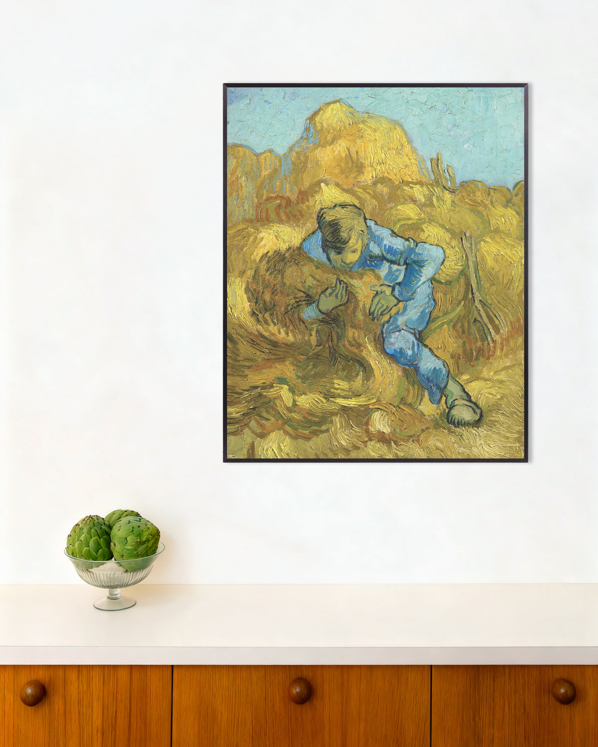 Poster von Der Garbenbinder, nach Millet (1889) von Vincent van Gogh, mit Metallrahmen