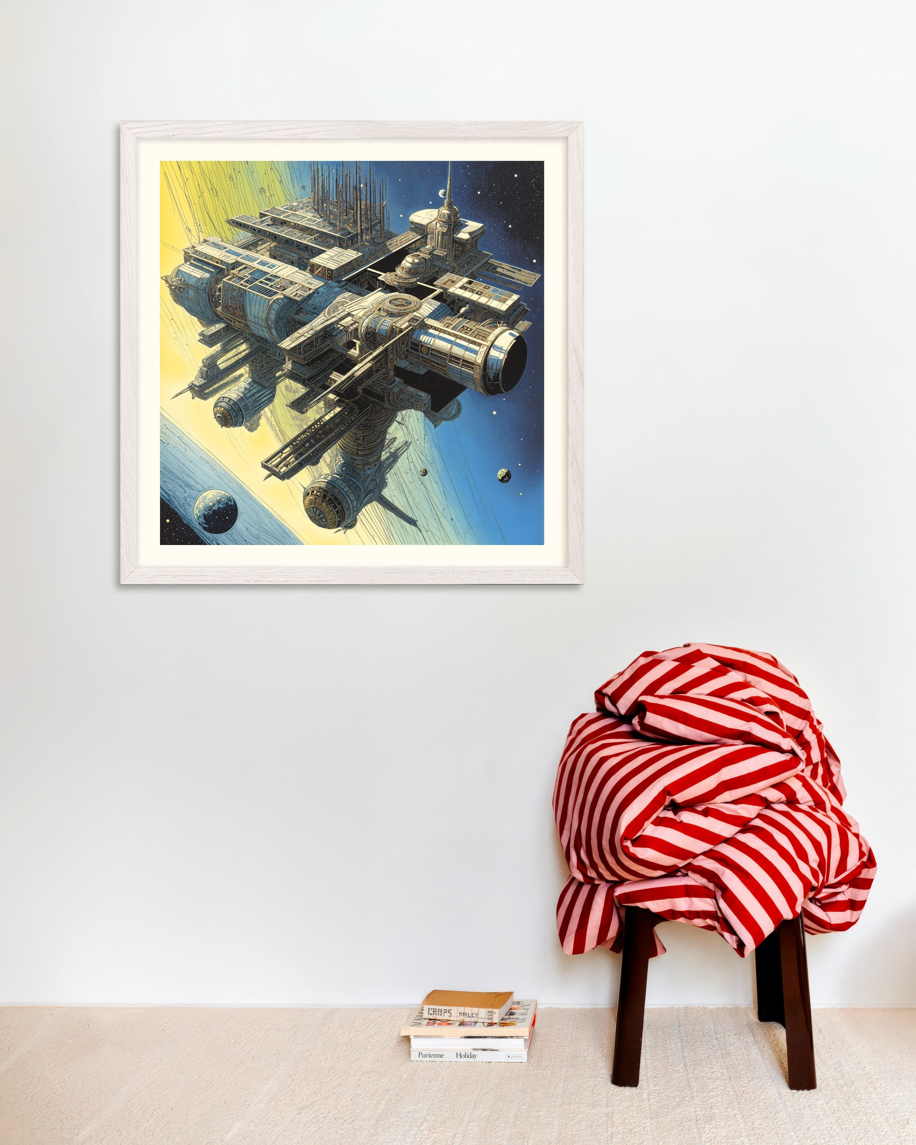 Poster of The Space Station - Tribute to Metal Hurlant - Poster, with white wooden frame