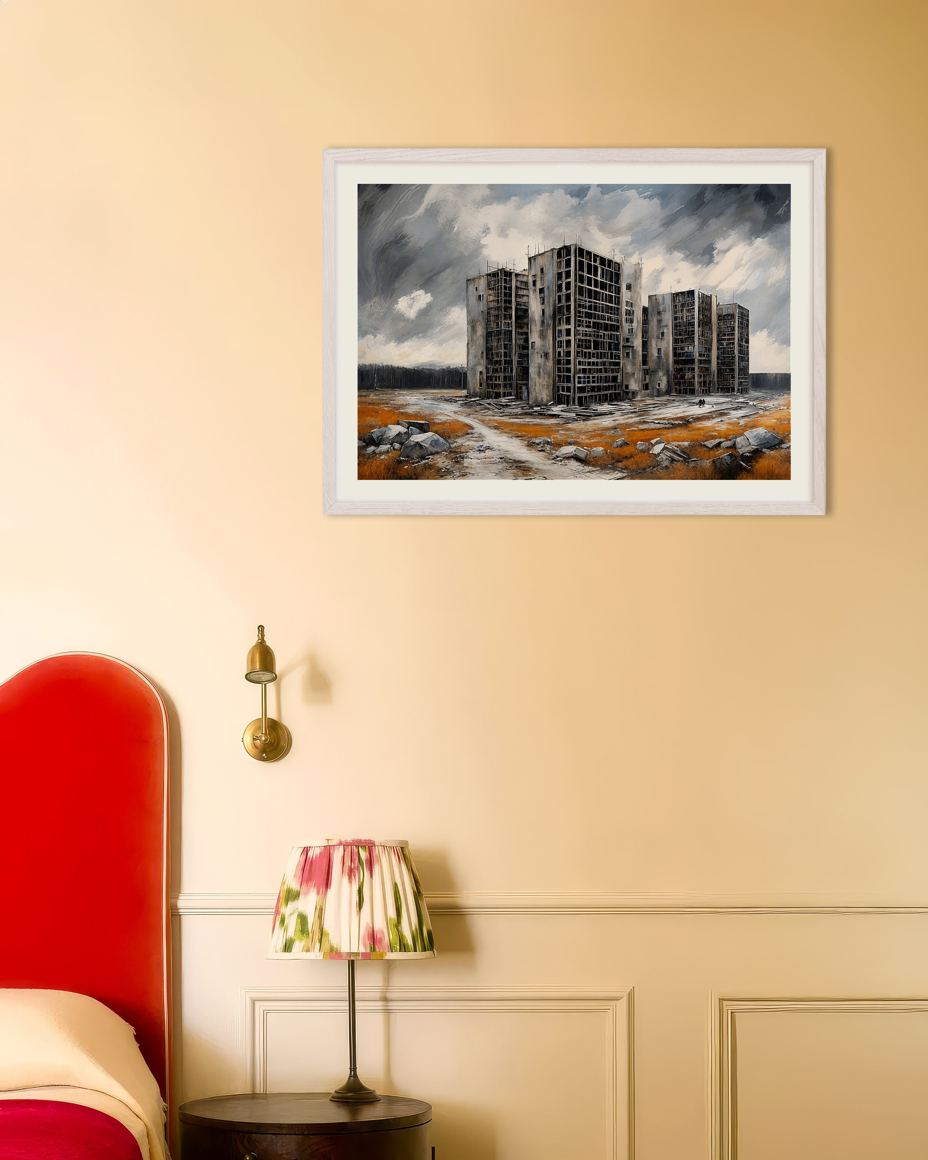 Poster of "This is what they do" – Ukraine - The Ruins - Poster, with white wooden frame