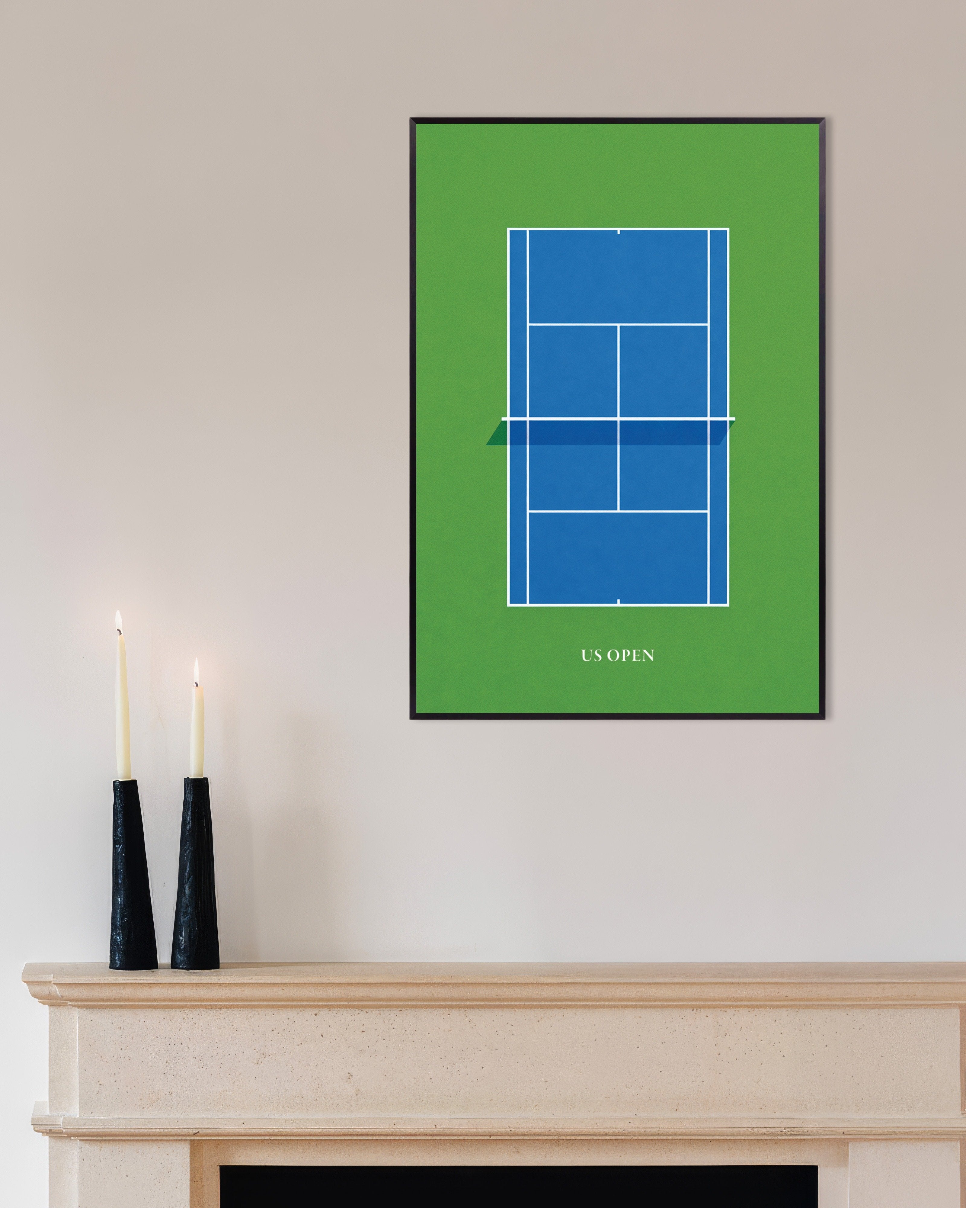 Poster of US Open tennis poster – Modern blue court art print, with metal frame