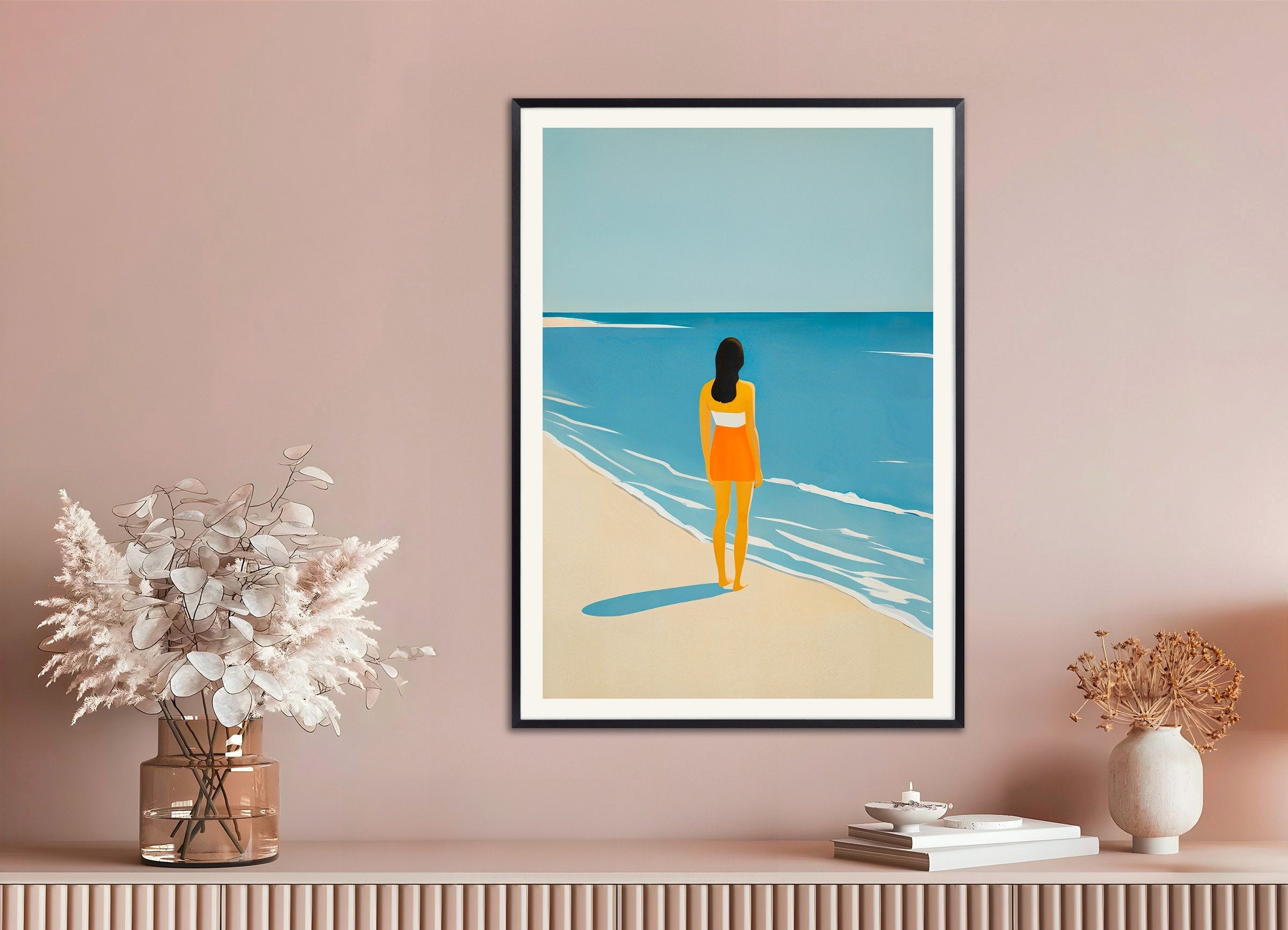 Poster of Vi Beach - Sunset Orange Coastal Art Print, with metal frame