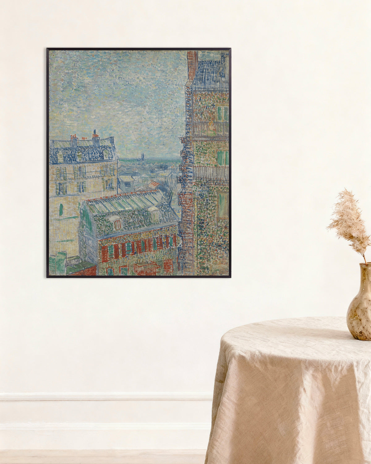 Poster Blick aus Theos Wohnung (1887) von Vincent van Gogh, mit Metallrahmen