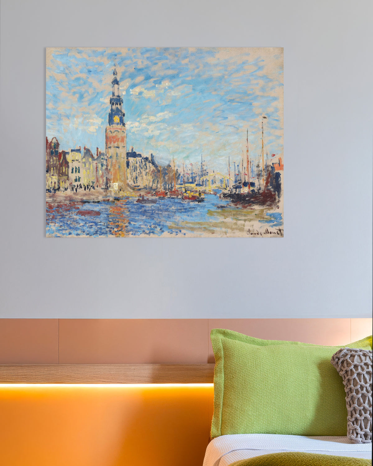 Poster Blick auf den Montelbaanstoren, Amsterdam (1874) von Claude Monet