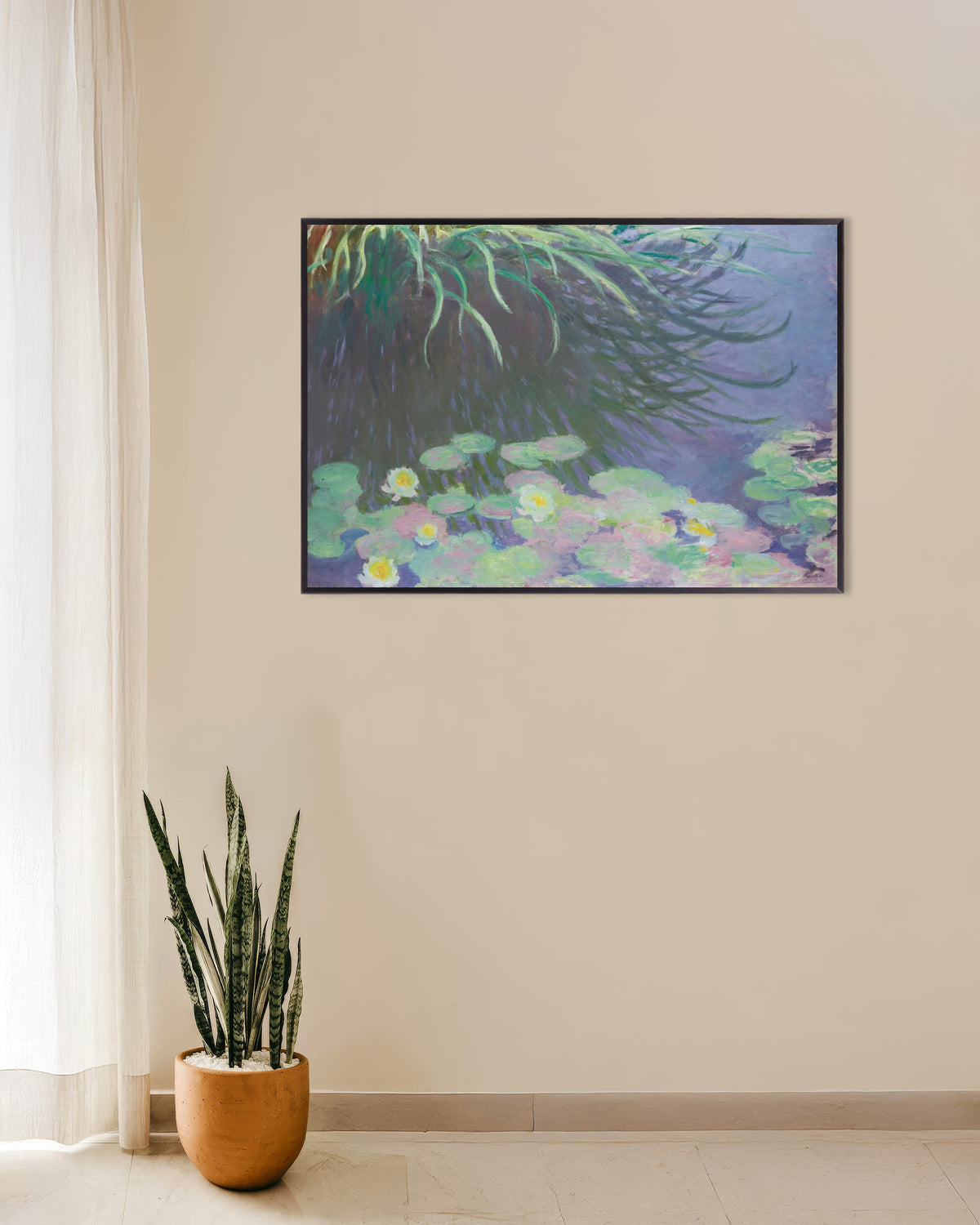 Poster Seerosen mit Spiegelungen hoher Gräser (1914–1917) von Claude Monet mit Metallrahmen