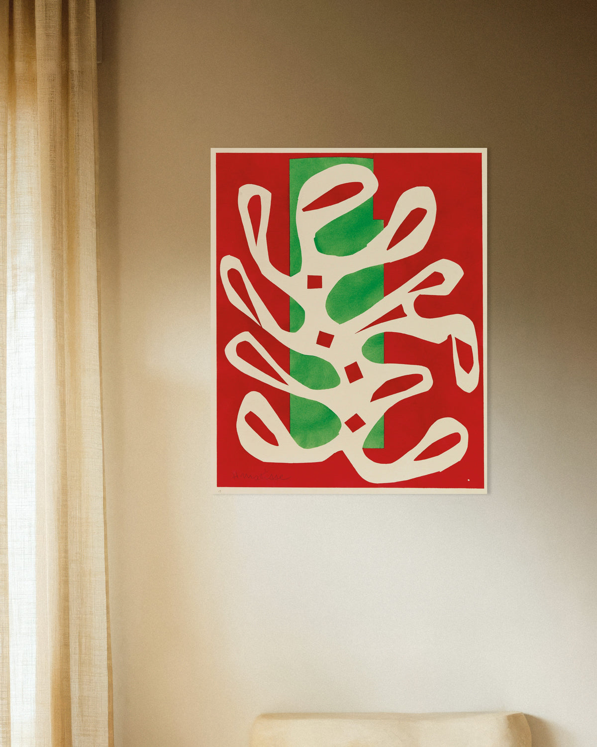 Poster Weiße Alge auf rotem und grünem Hintergrund (1947) von Henri Matisse