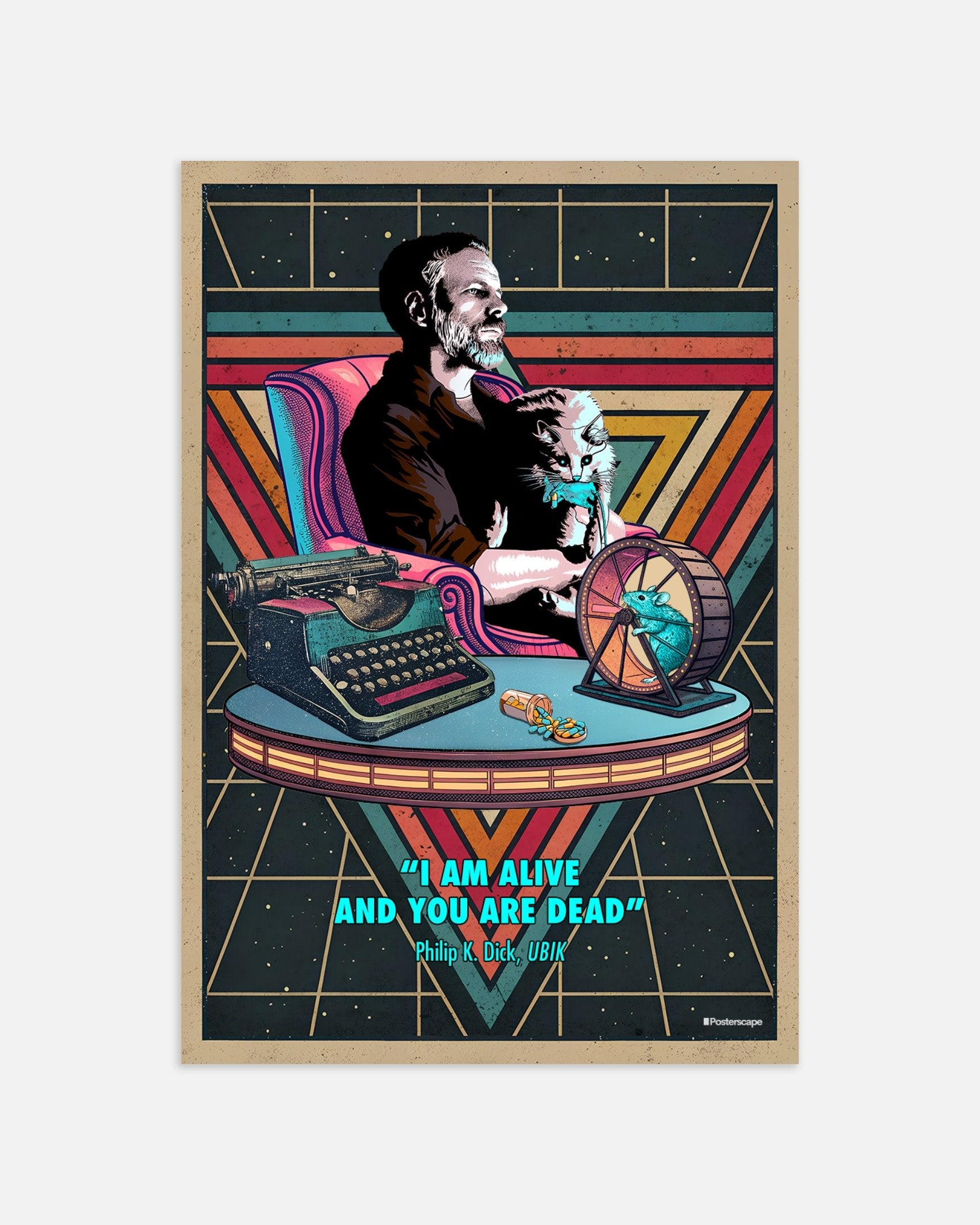 Philip K. Dick Plakatdruck - „Ich bin am Leben und du bist tot“ - Retro Sci-Fi Poster