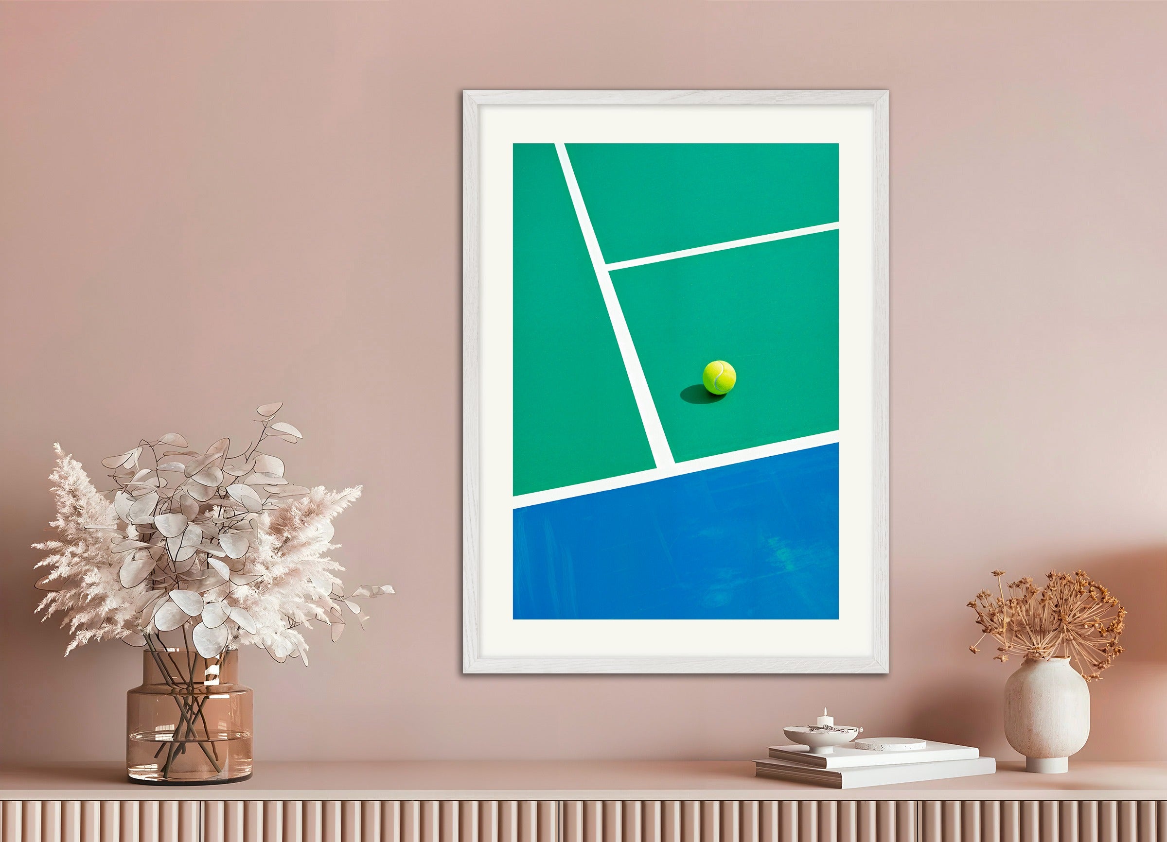 Poster with white wood frame: Tennis ball and court