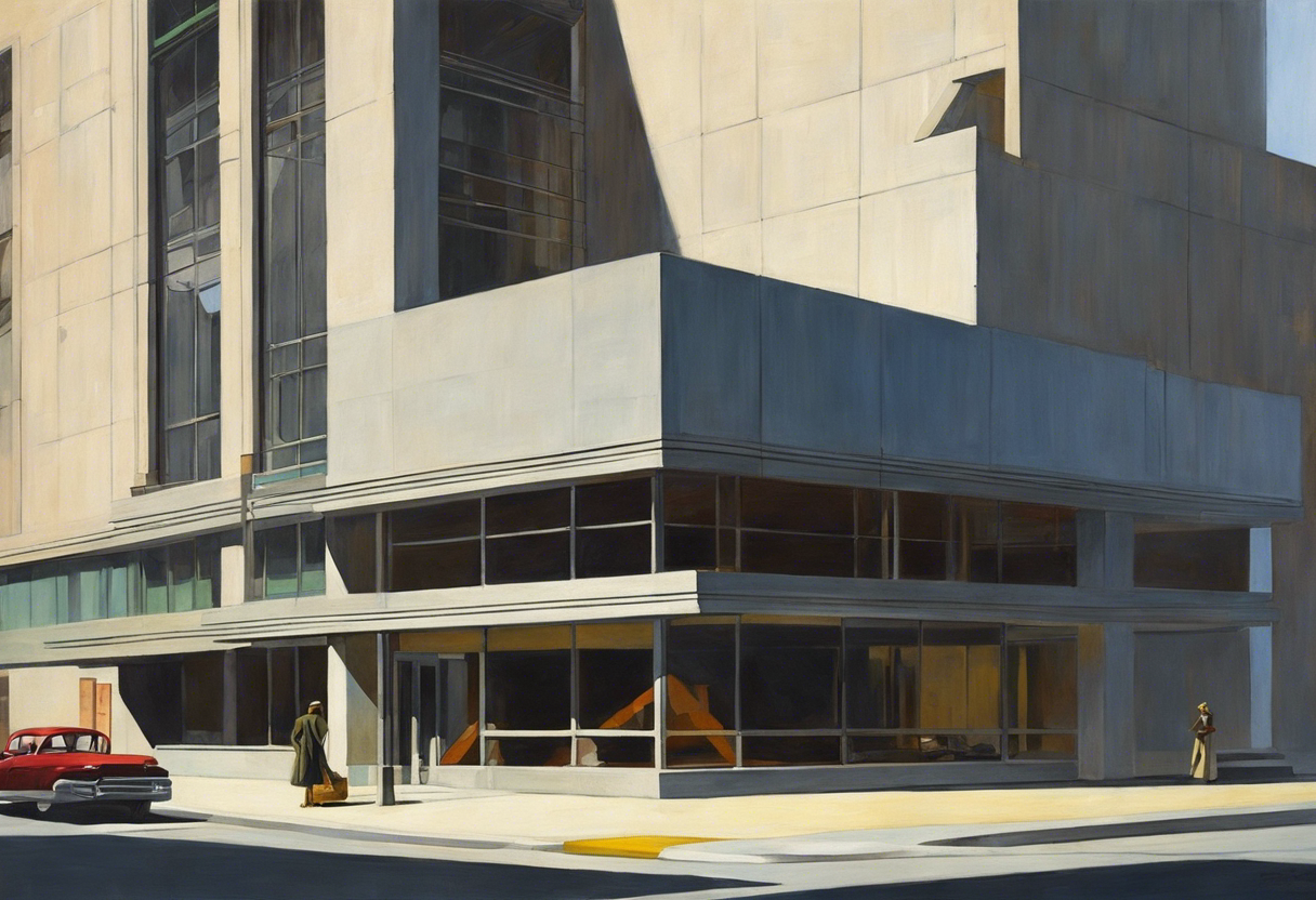 Realistische amerikanische Malerei des 20. Jahrhunderts, brutalistische Architektur - poster
