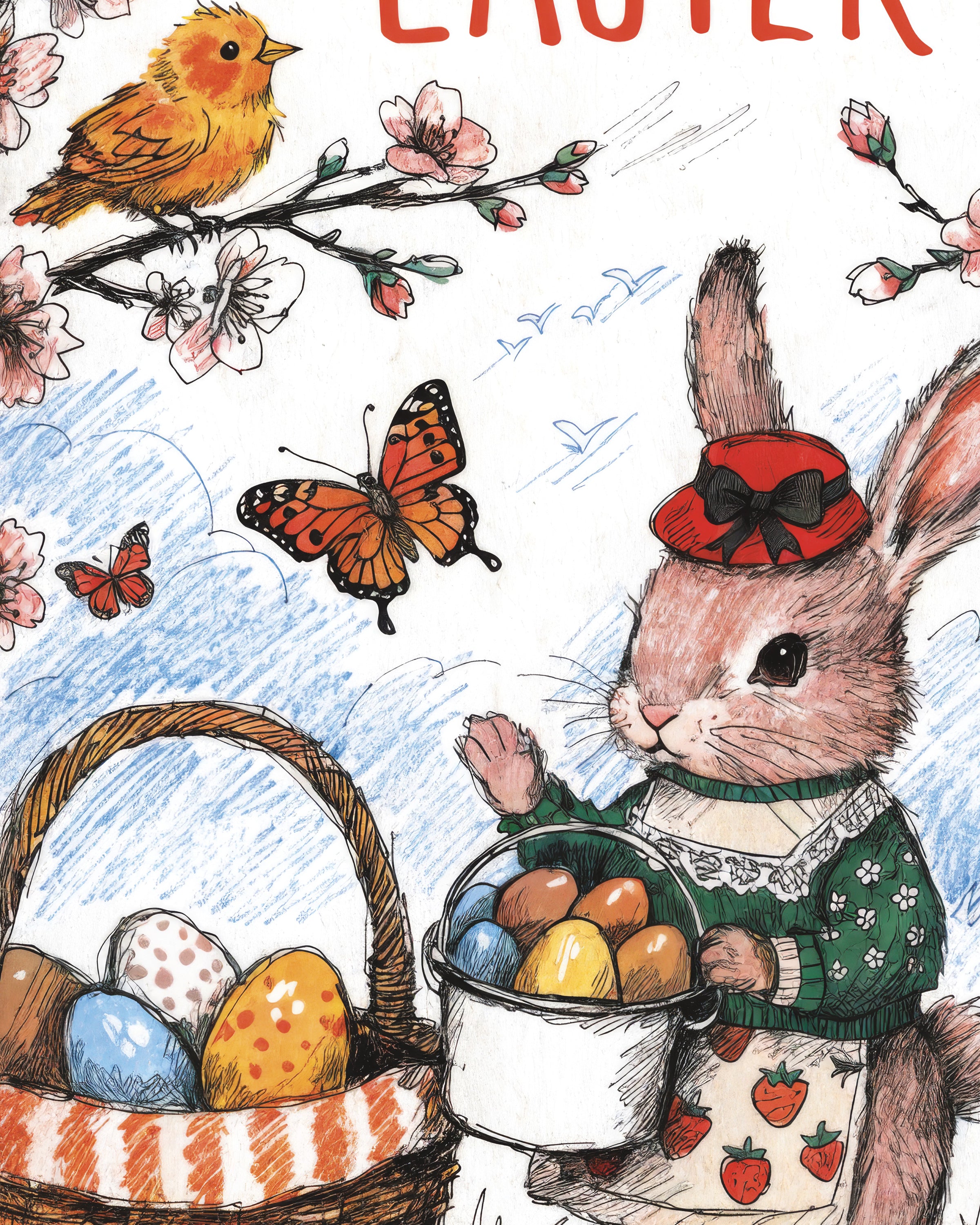 Froher Osterhase im Blütengarten Poster