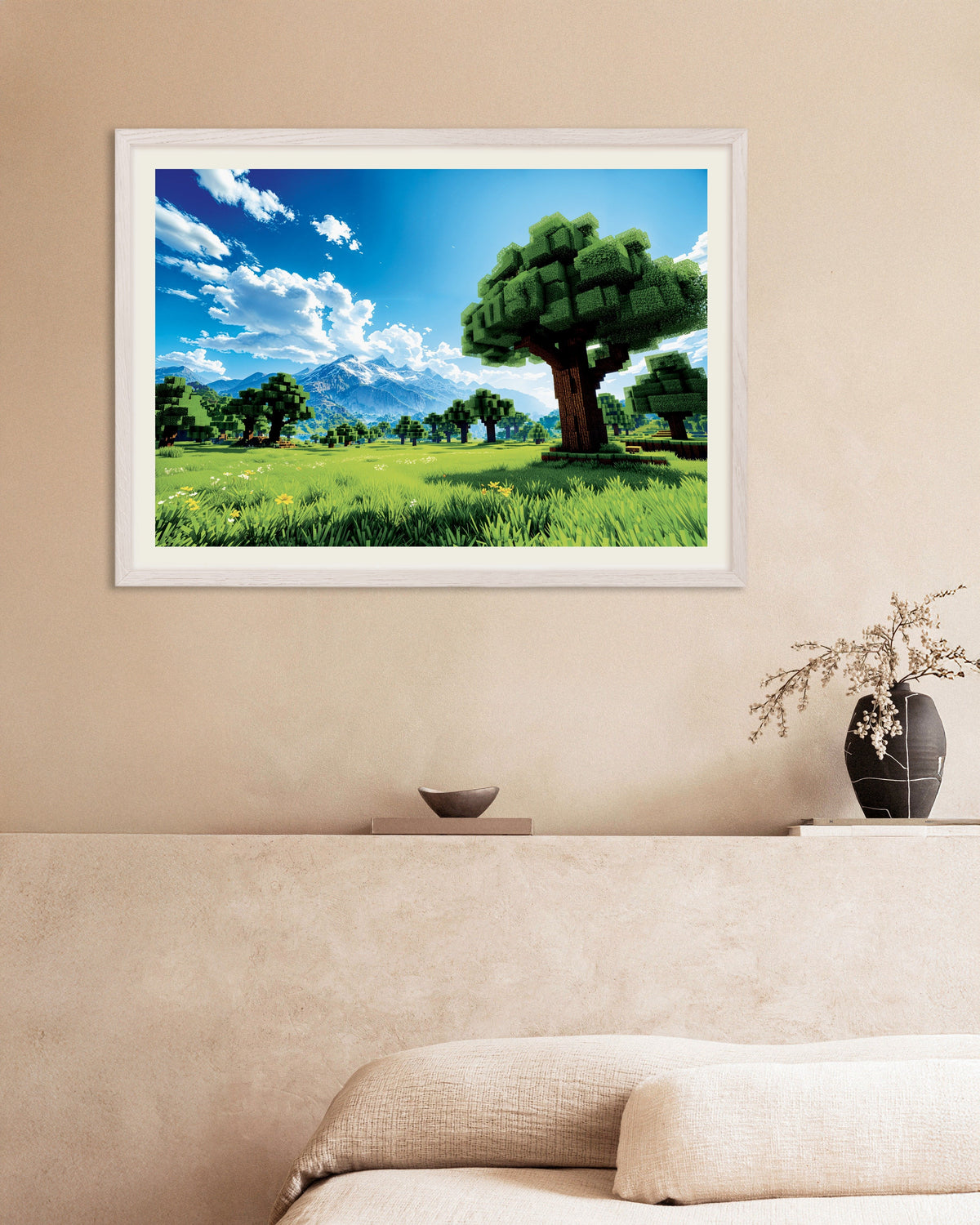 Poster of Beautiful Pixel Landscape – Fantasy Poster, with white wooden frame