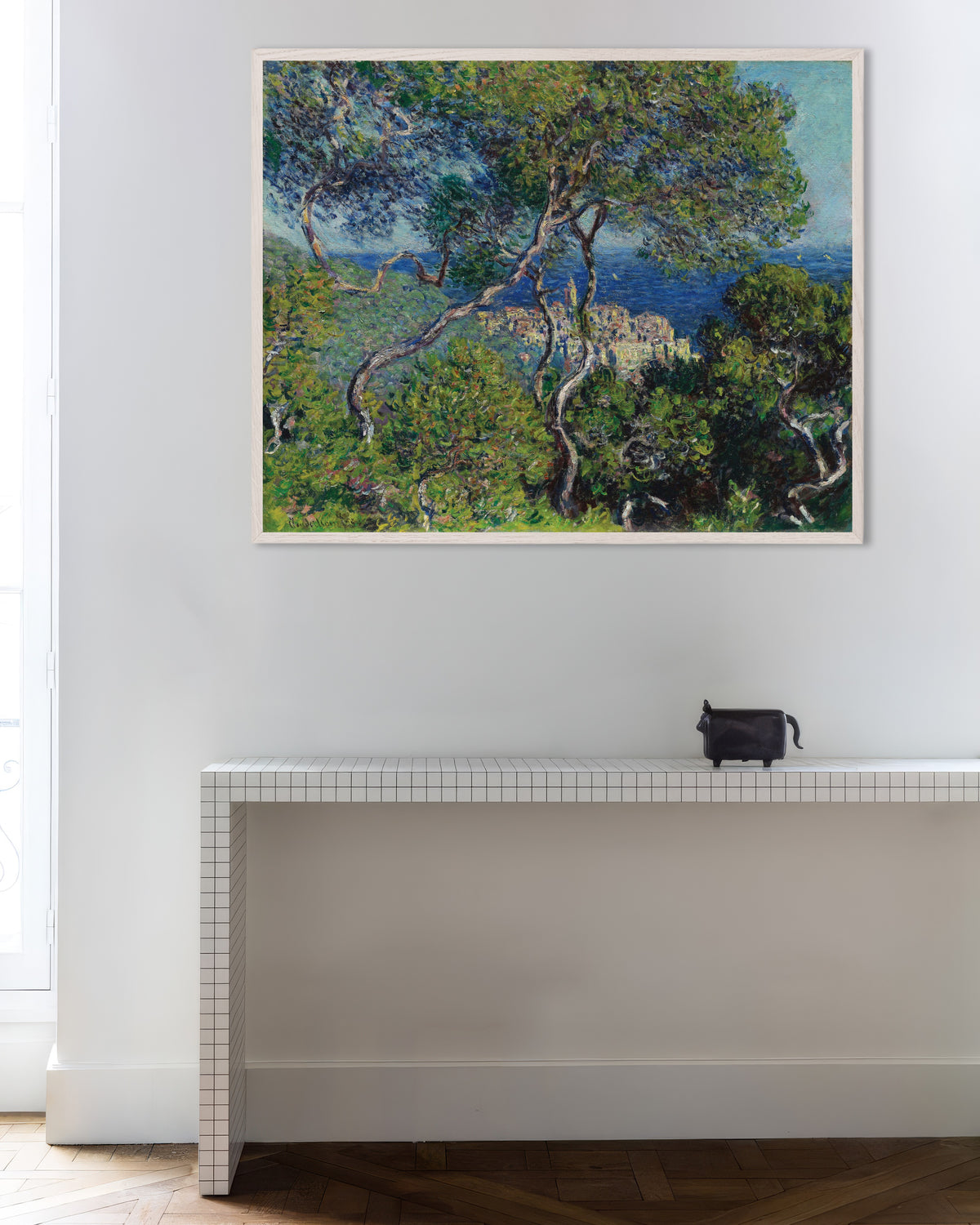 Poster Bordighera (1884) von Claude Monet mit weißem Holzrahmen