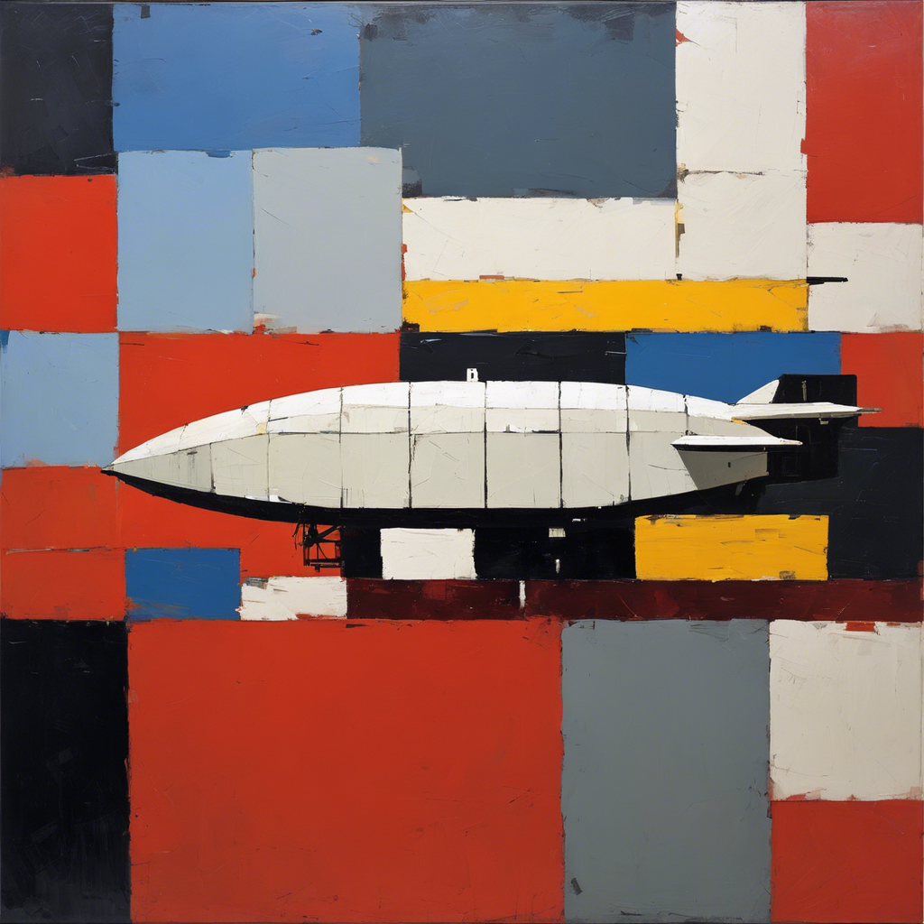 Figurative Abstraktion, dicke und strukturierte geometrische Formen, ein Zeppelin - Poster