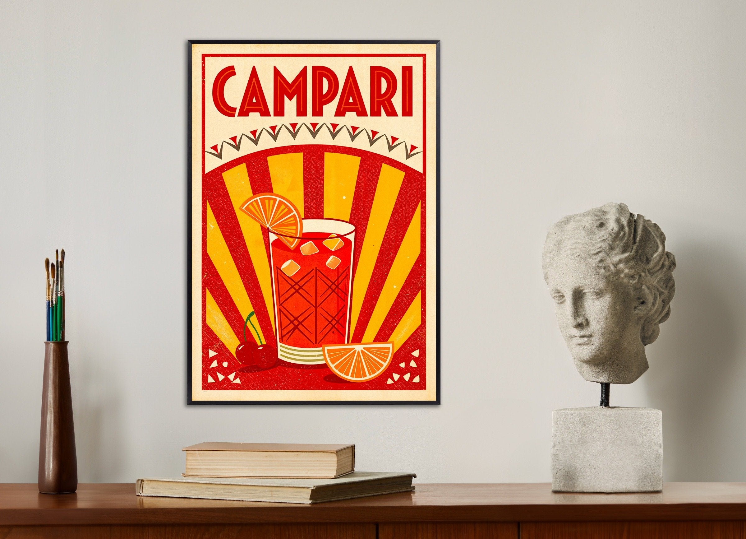 Poster of Campari Cocktail Poster - Retro Italian Aperitif, with metal frame