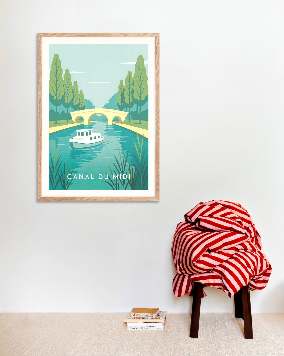 Poster of Canal du Midi Travel Poster - French Waterway, with natural wooden frame