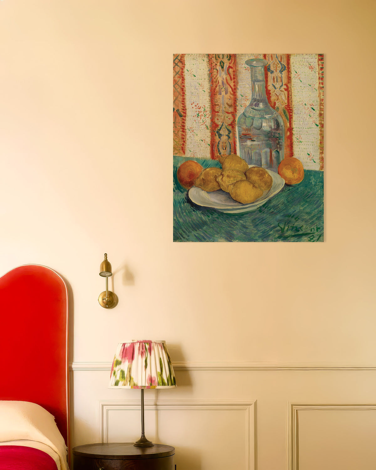 Poster mit „Karaffe und Schale mit Zitrusfrüchten (1887) von Vincent van Gogh“