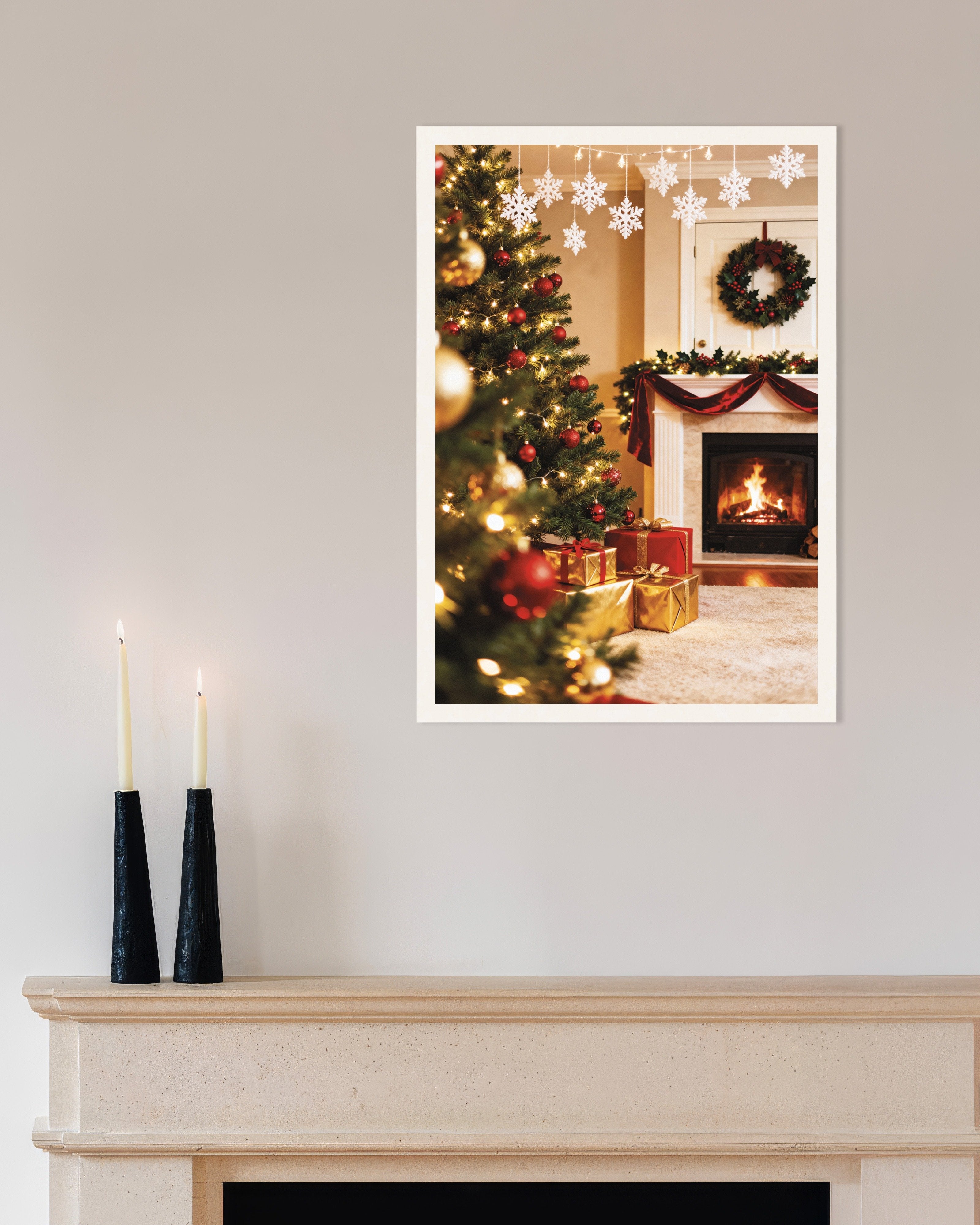 Poster of Christmas living room with fireplace poster