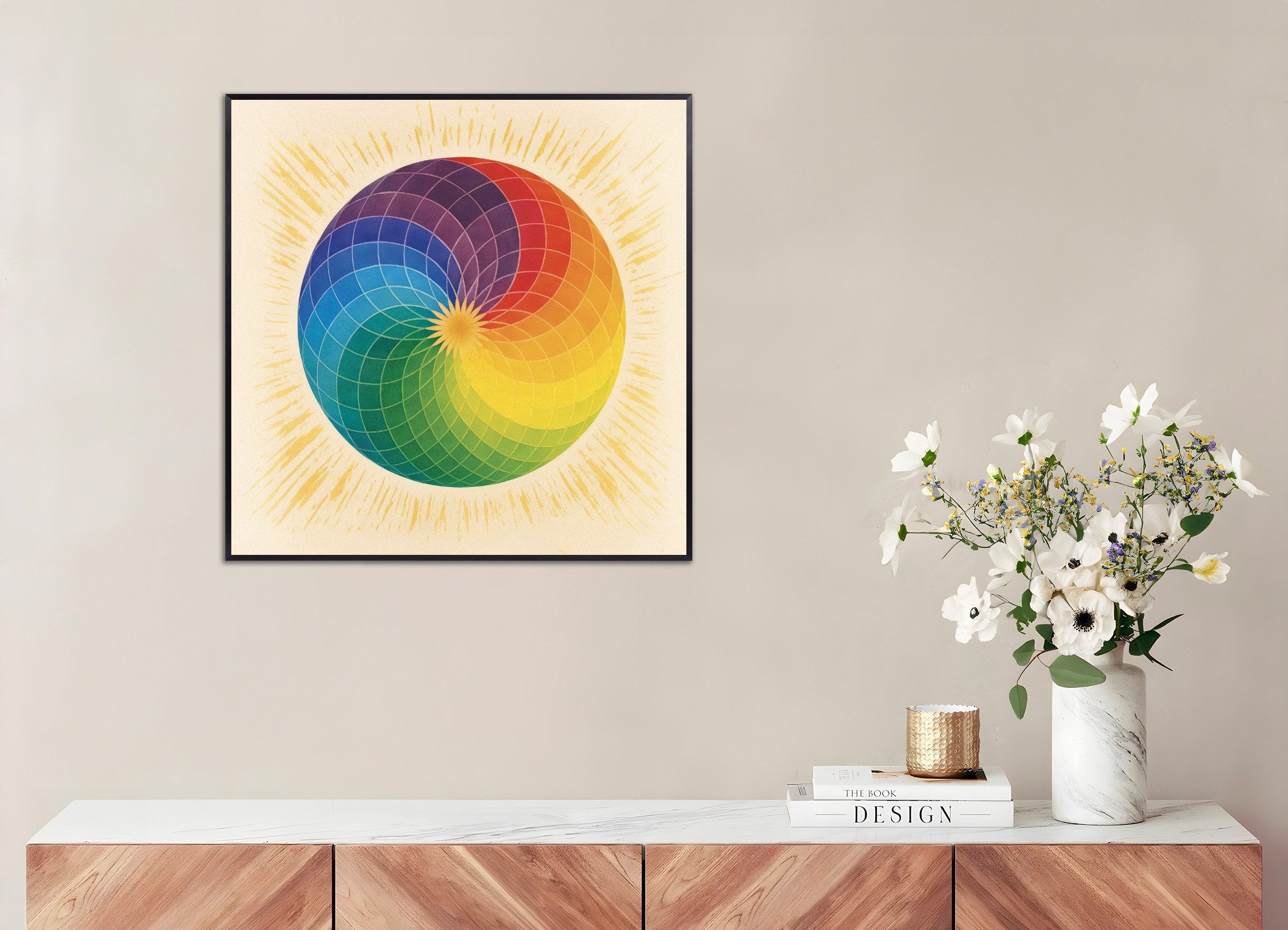 Poster of Color wheel mandala art print, with metal frame