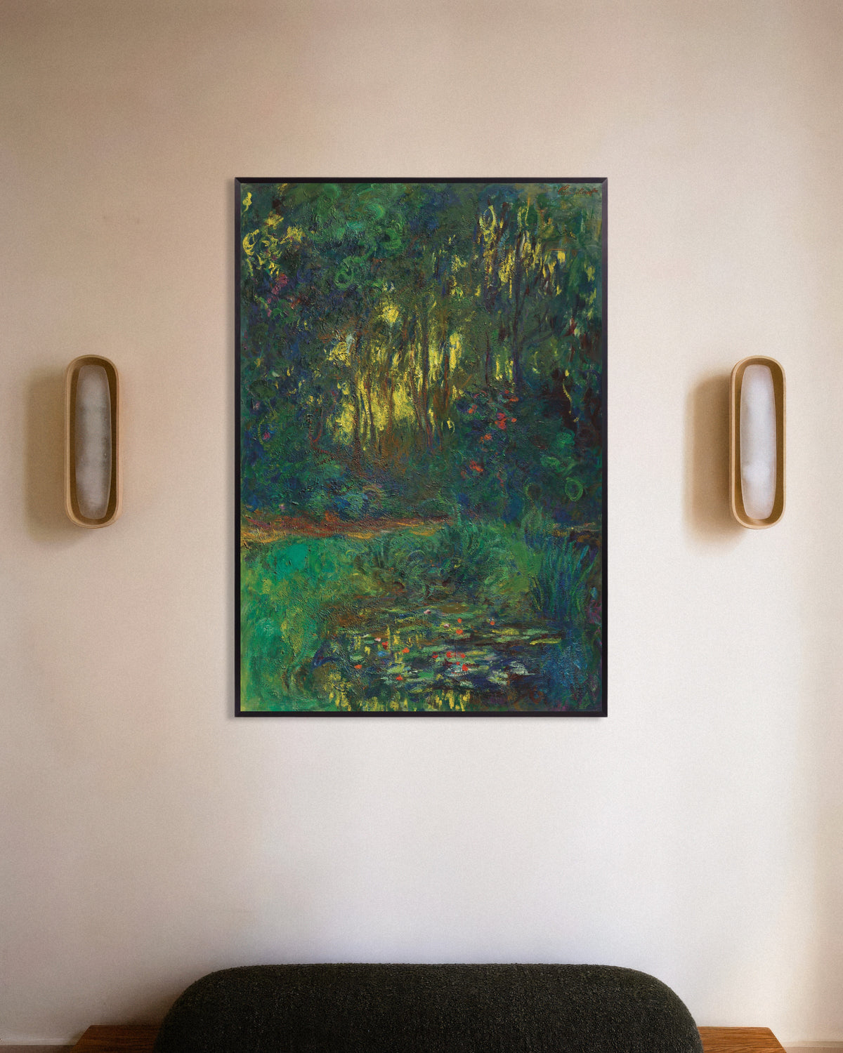 Poster Ecke des Seerosenteichs (1918–1919) von Claude Monet mit Metallrahmen