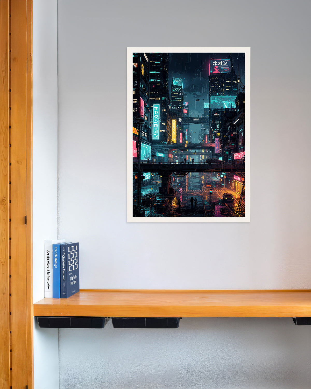 Poster of Cyberpunk Japanese City Pixel Art - Poster