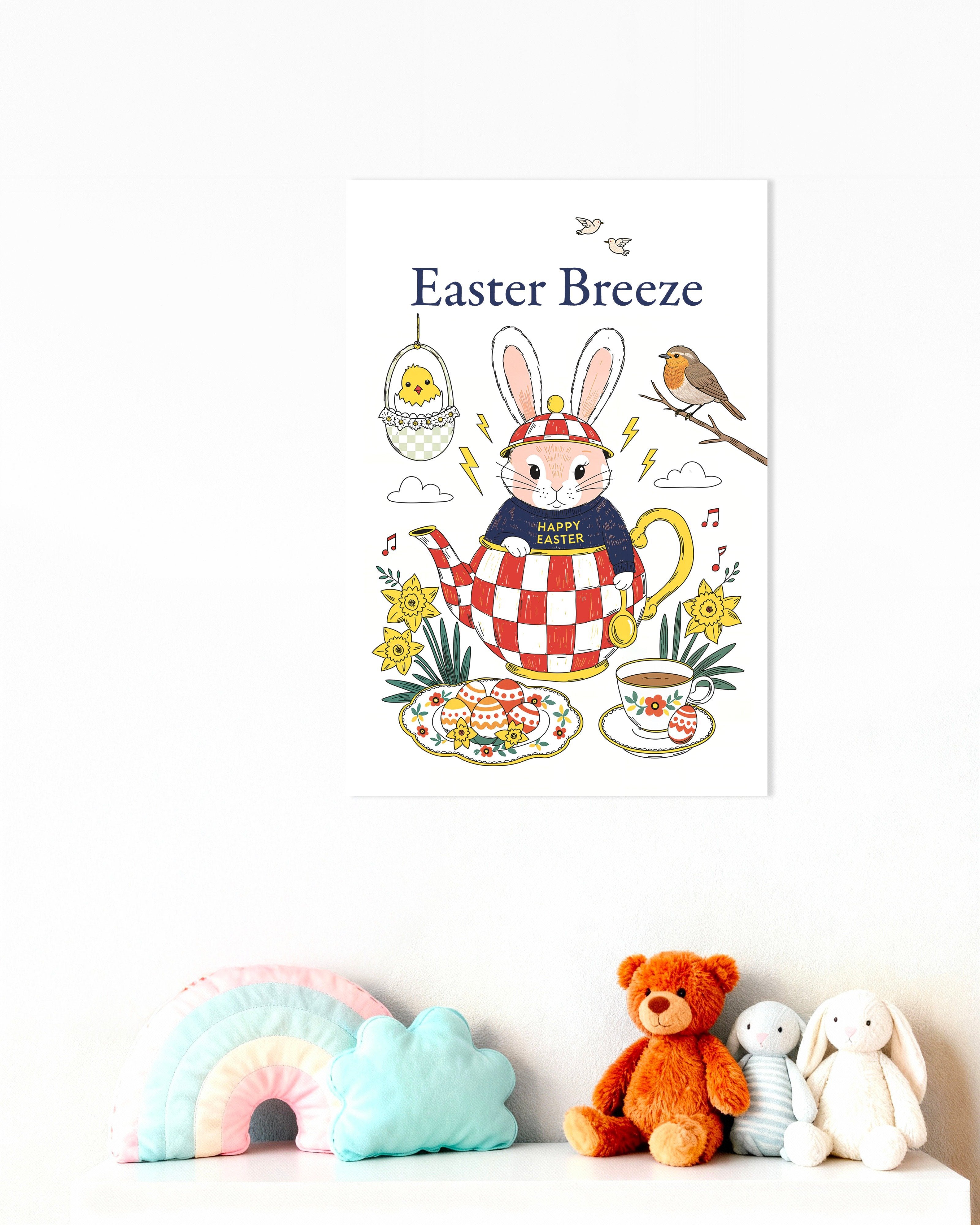 Poster of Easter Breeze - Bunny Teapot and Daffodils Poster