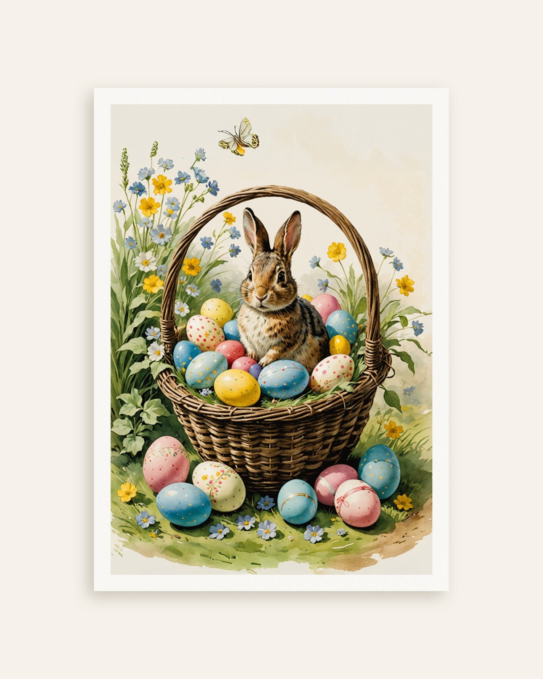 Poster of Easter eggs and rabbit in a basket, thumbnail