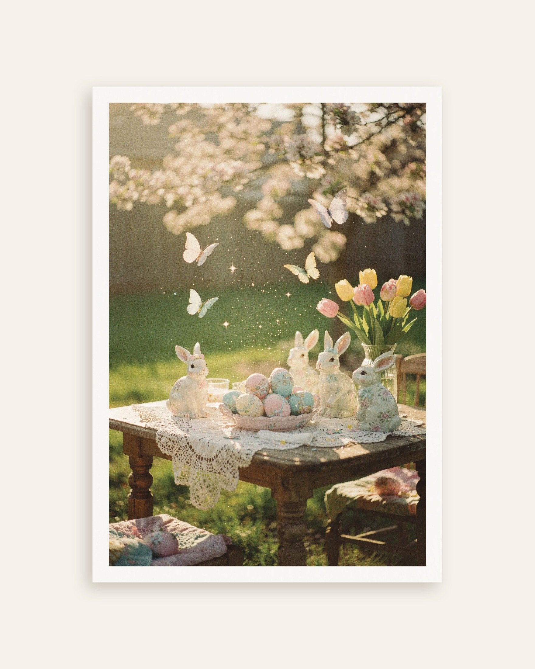 Poster of Easter Garden Bunnies & Pastel Eggs Poster, thumbnail