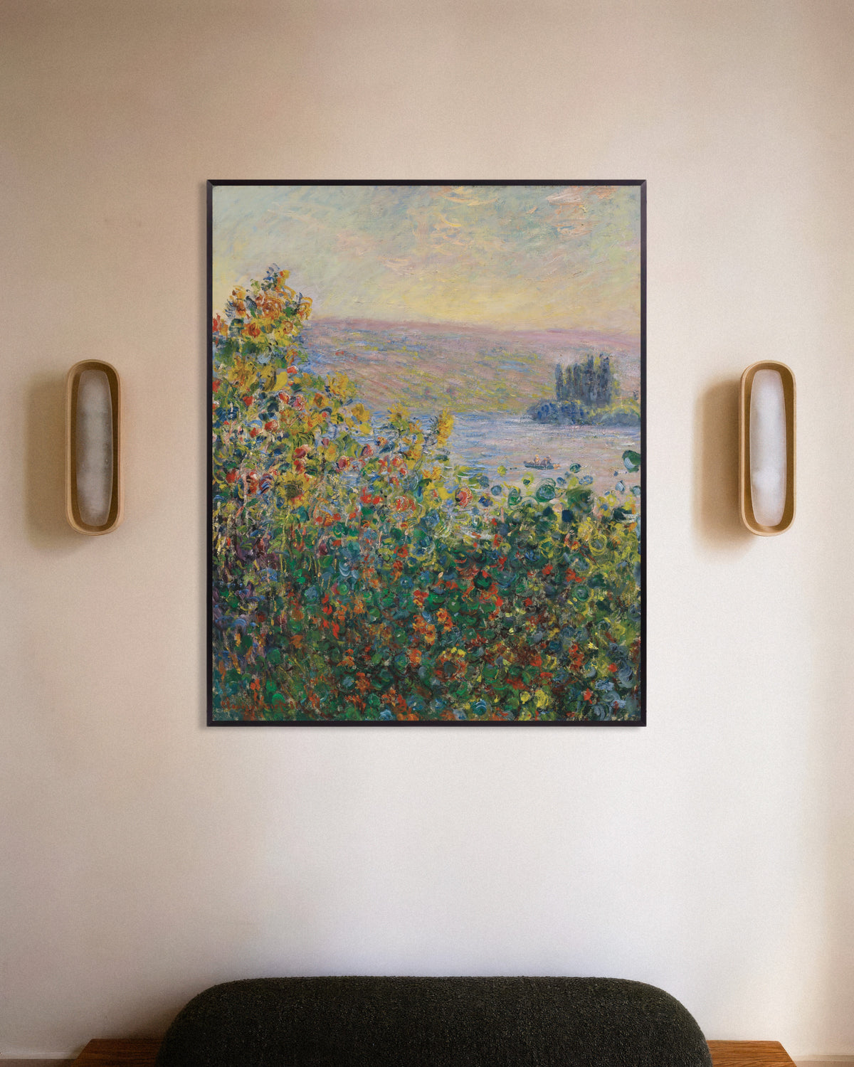 Poster Blumenbeete in Vétheuil (1881) von Claude Monet mit Metallrahmen
