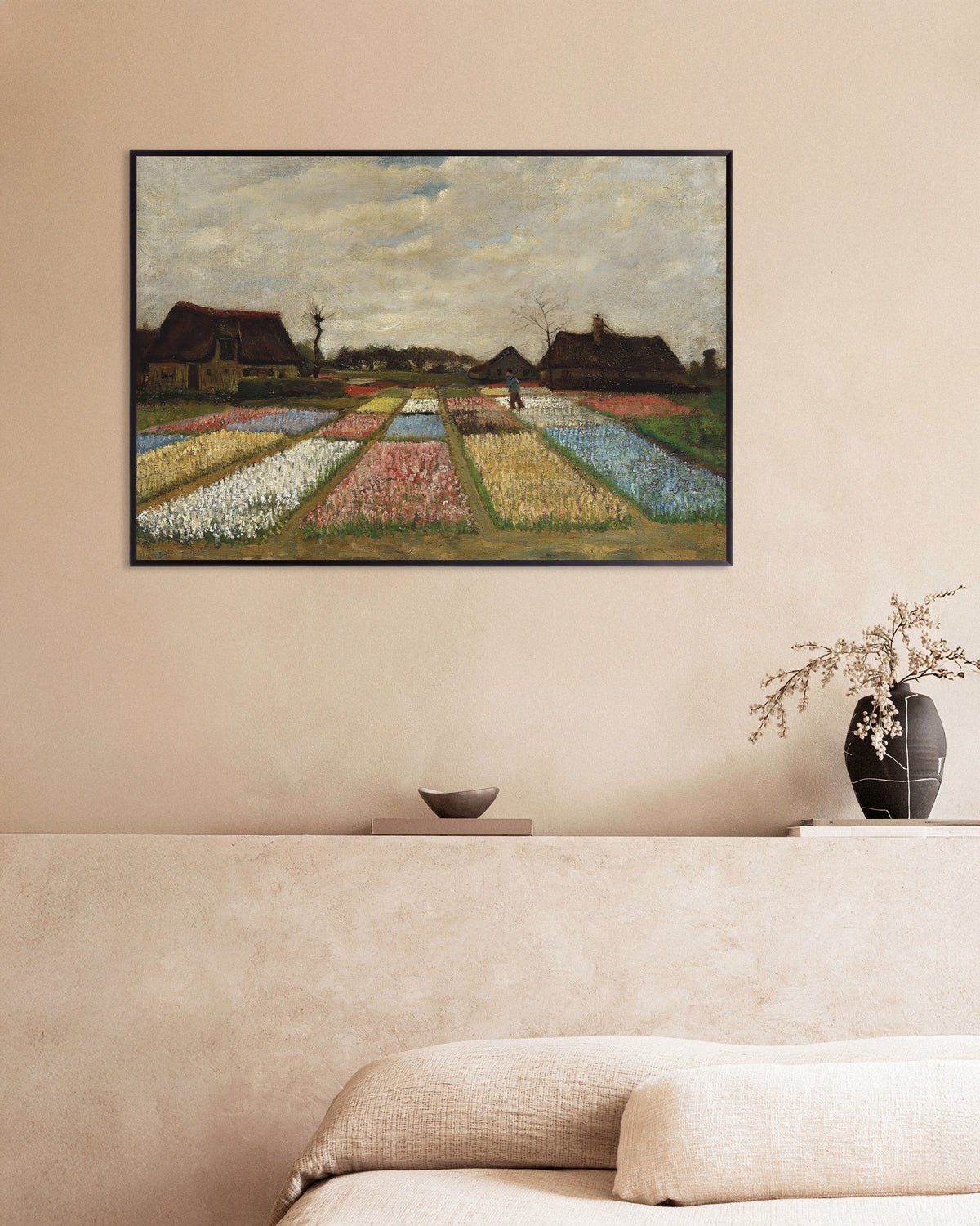 Poster „Blumenbeete in Holland (um 1883) von Vincent van Gogh“ mit Metallrahmen