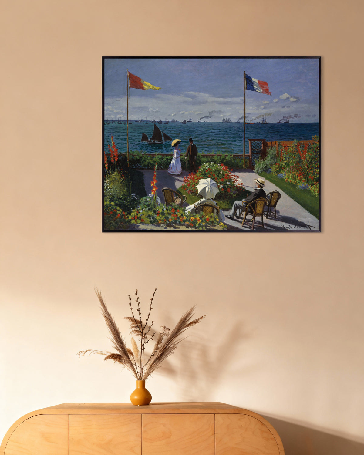 Poster Garten in Sainte-Adresse (1867) von Claude Monet mit Metallrahmen