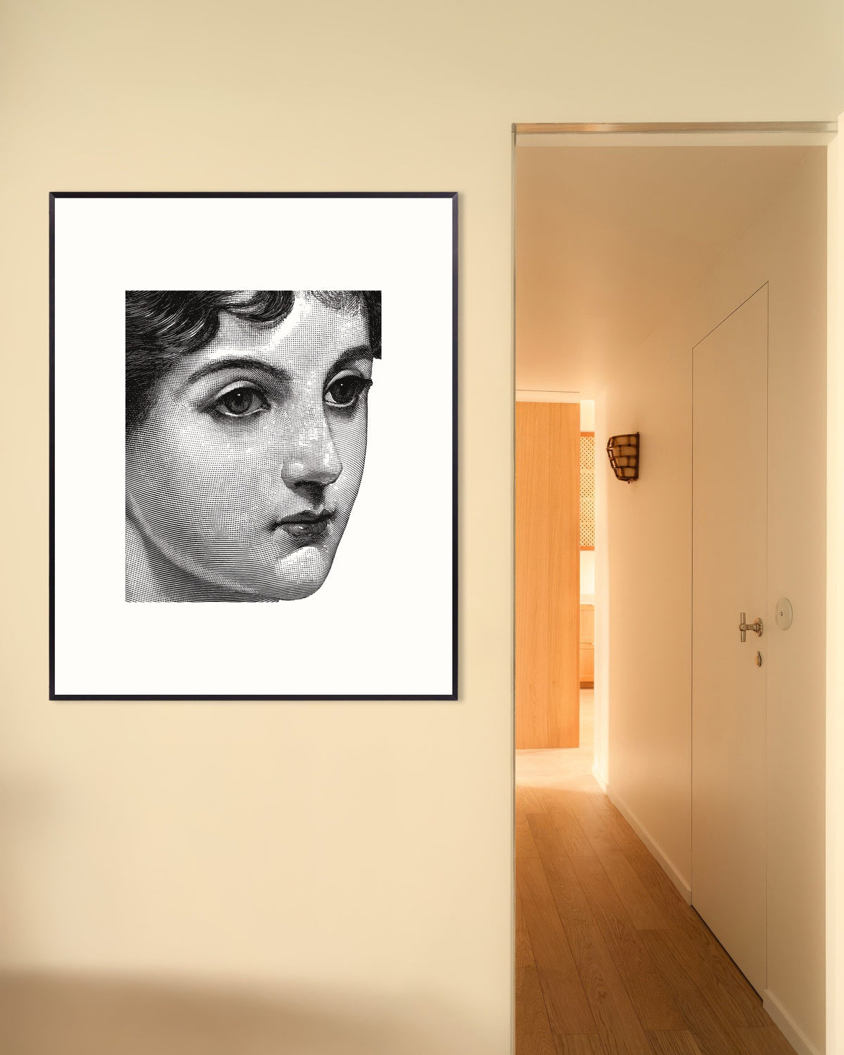 Poster of Halftone Female Portrait in Black and White - Poster, with metal frame