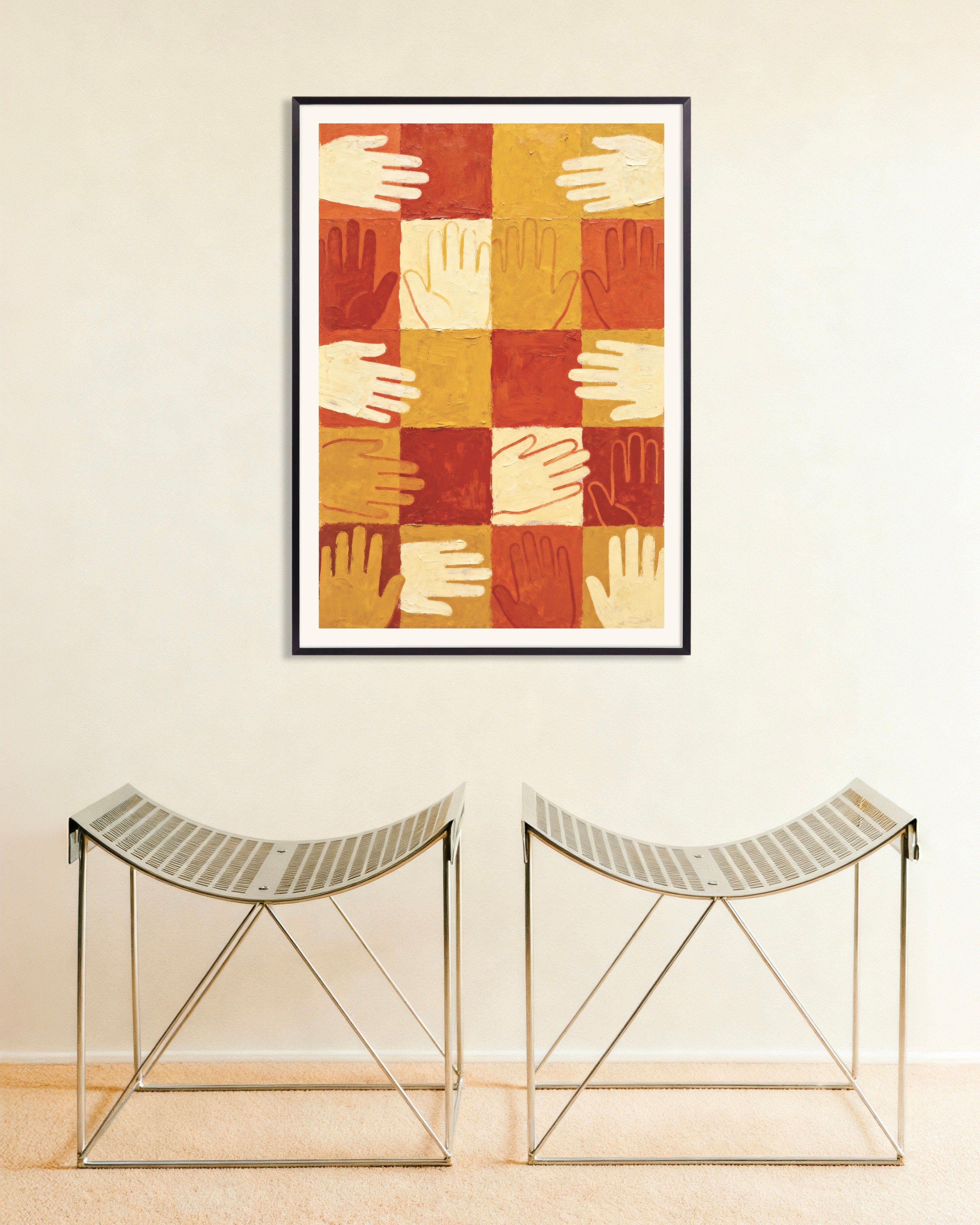 Poster of Hands poster - Fraternity and unity wall art, with metal frame