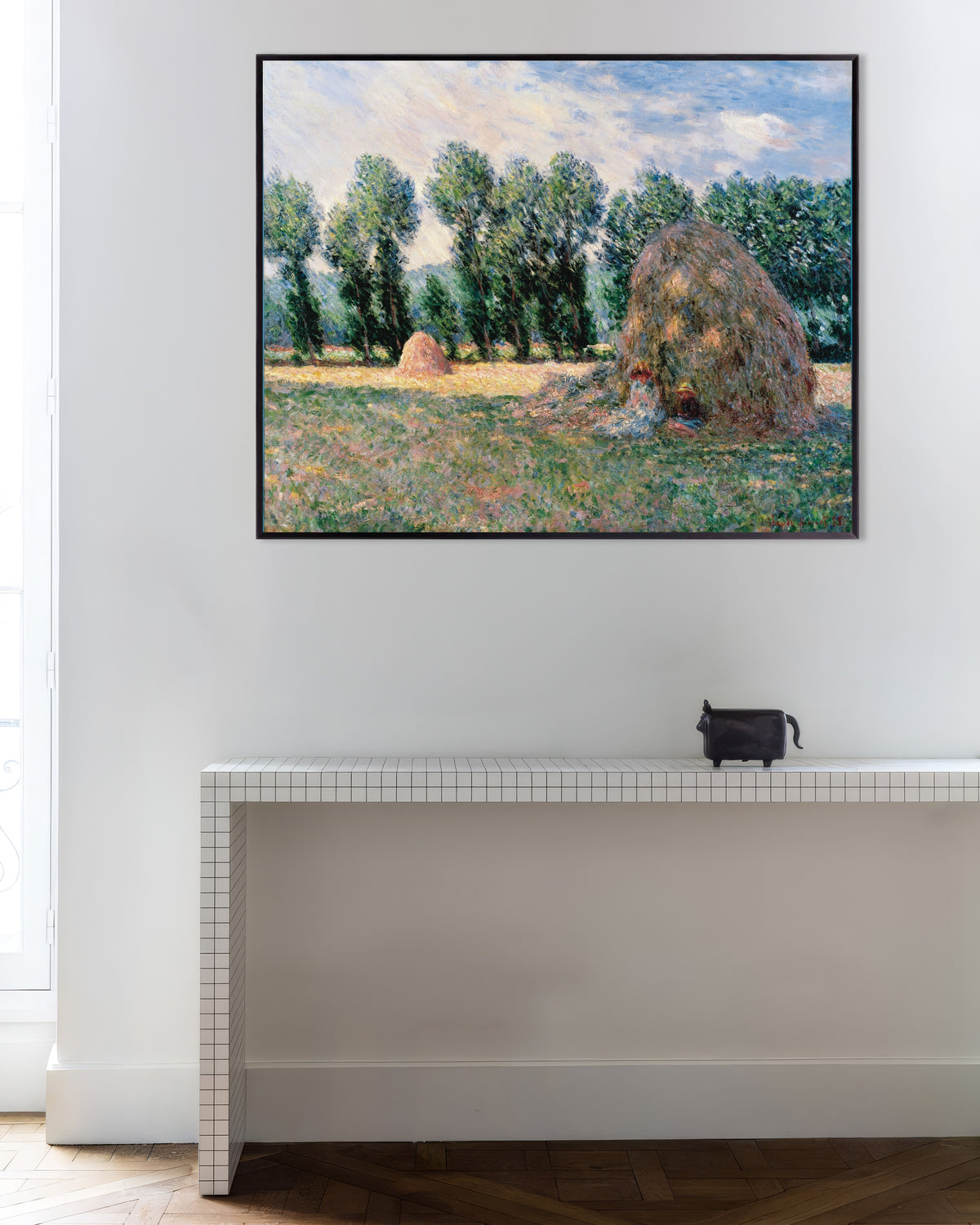 Poster Heuschober (1885) von Claude Monet mit Metallrahmen