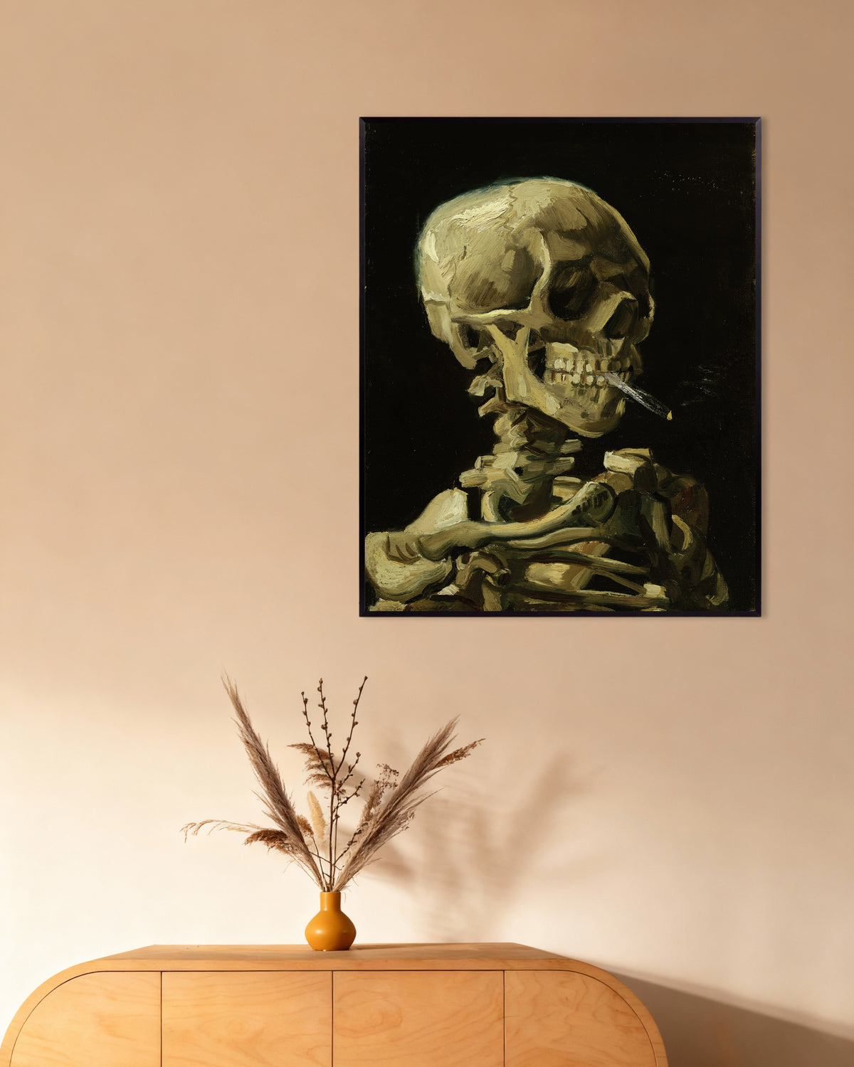 Poster von Skelett mit brennender Zigarette (1886) von Vincent van Gogh, mit Metallrahmen