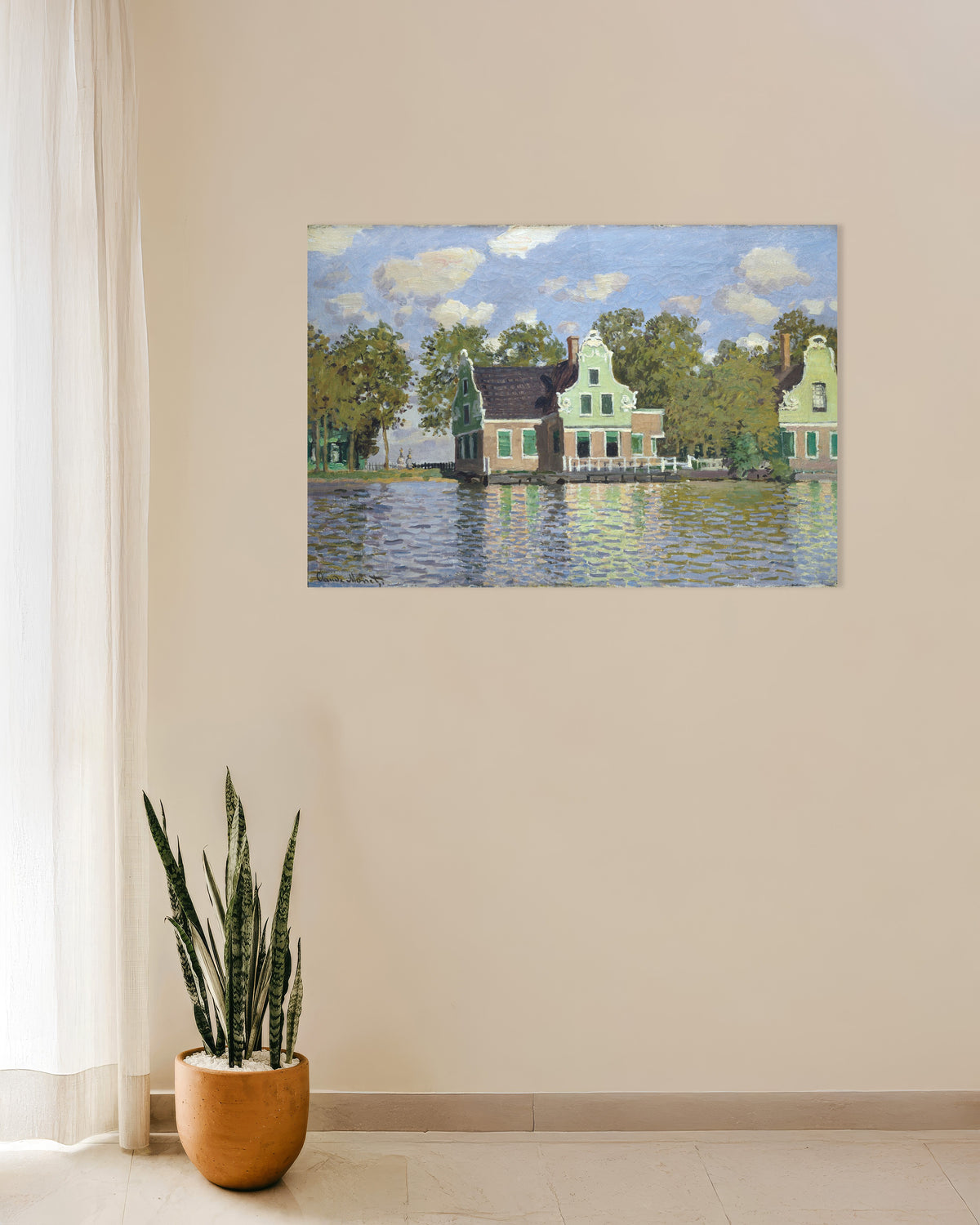 Poster Häuser am Ufer der Zaan (1871) von Claude Monet