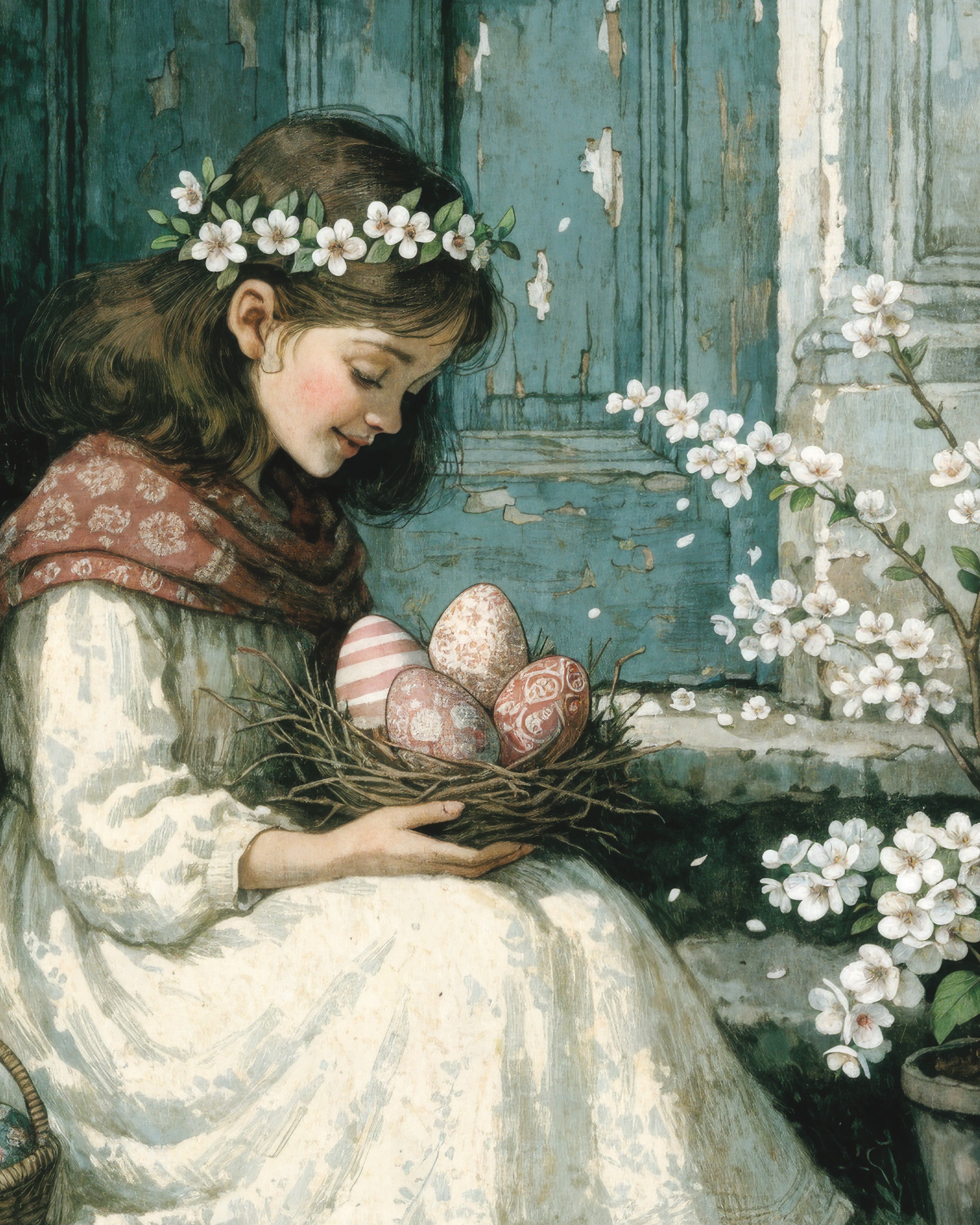 Ostermorgen an der blauen Tür - Poster