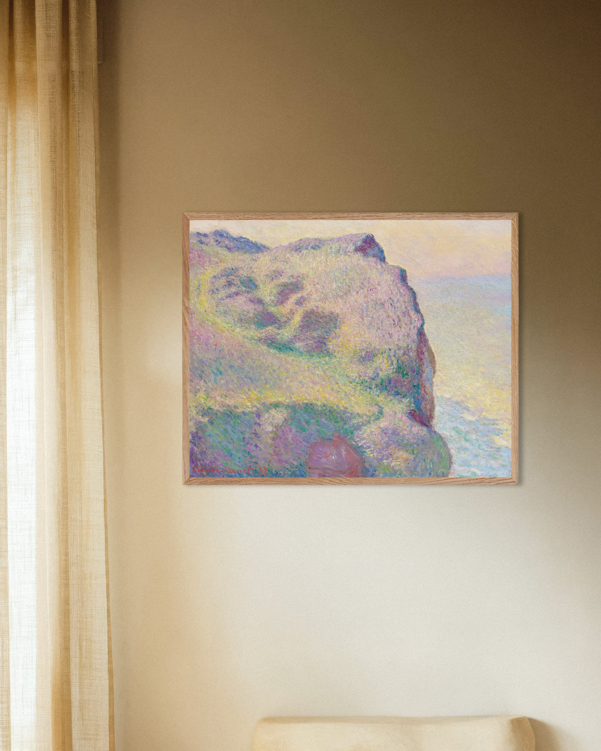 Poster Die Pointe du Petit Ailly (1897) von Claude Monet mit naturfarbenem Holzrahmen