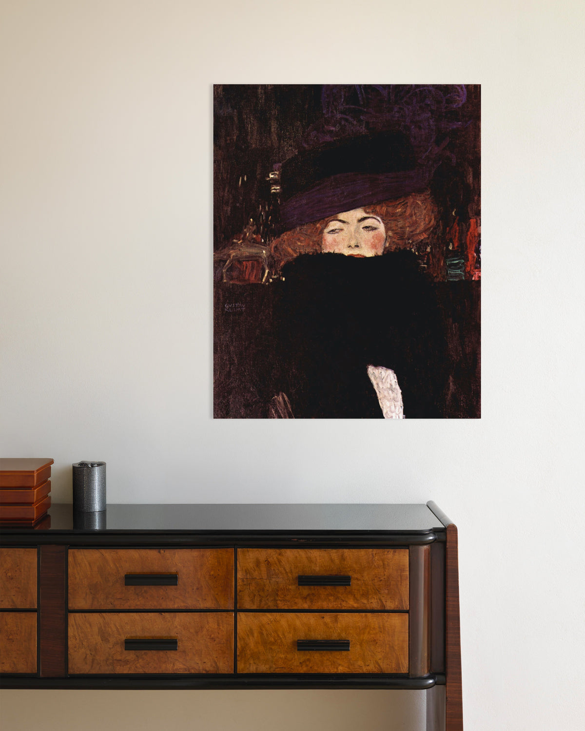 Poster von Dame mit Hut und Federboa (1909) von Gustav Klimt