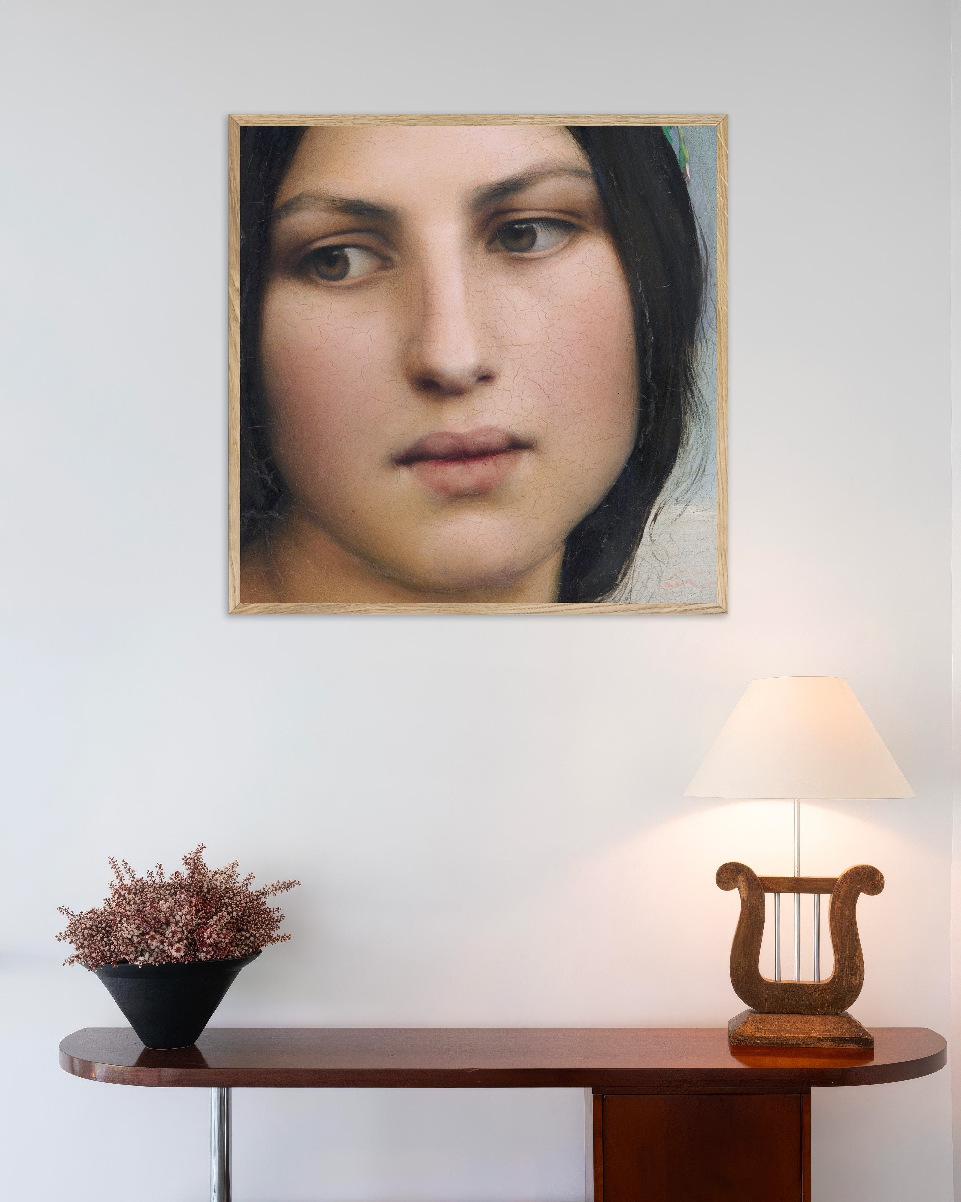 Poster of Louis Janmot "Fleur des Champs" Portrait Detail Poster, with natural wooden frame