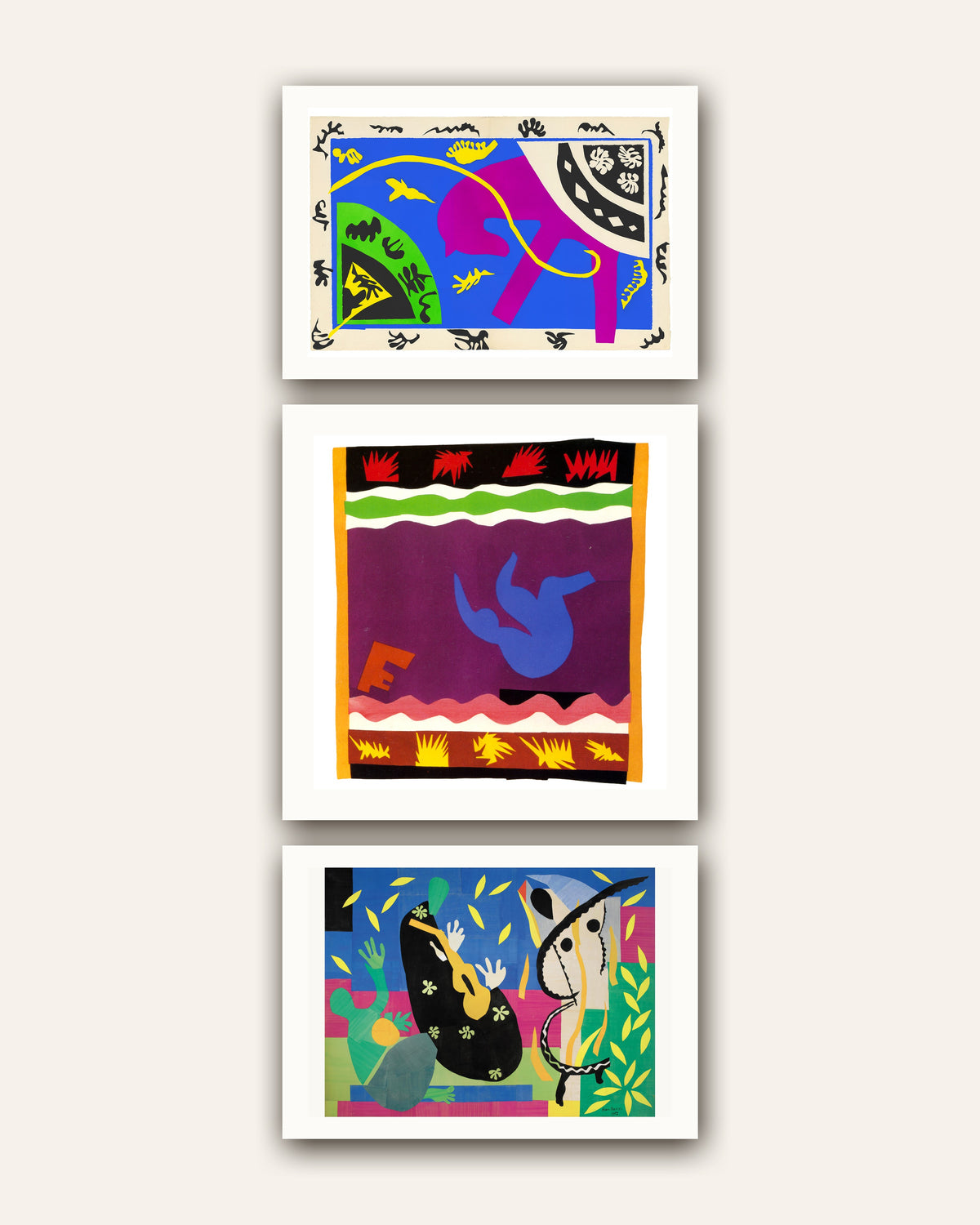 Matisse Poster 3er-Set: Pferd, Reiter und Clown, Die Rutsche, Die Trauer des Königs, ohne Rahmen