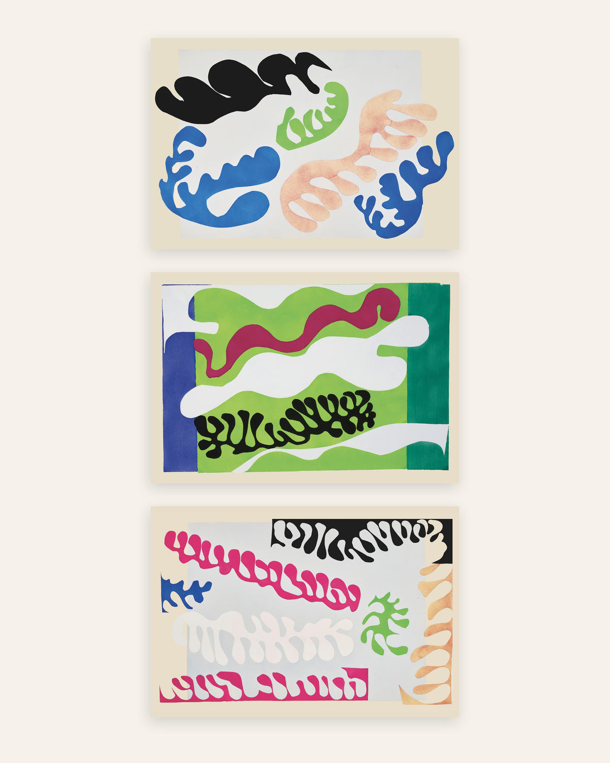 Matisse Jazz Poster 3er-Set: Die Lagune in Blau, Grün und Rosa, ohne Rahmen