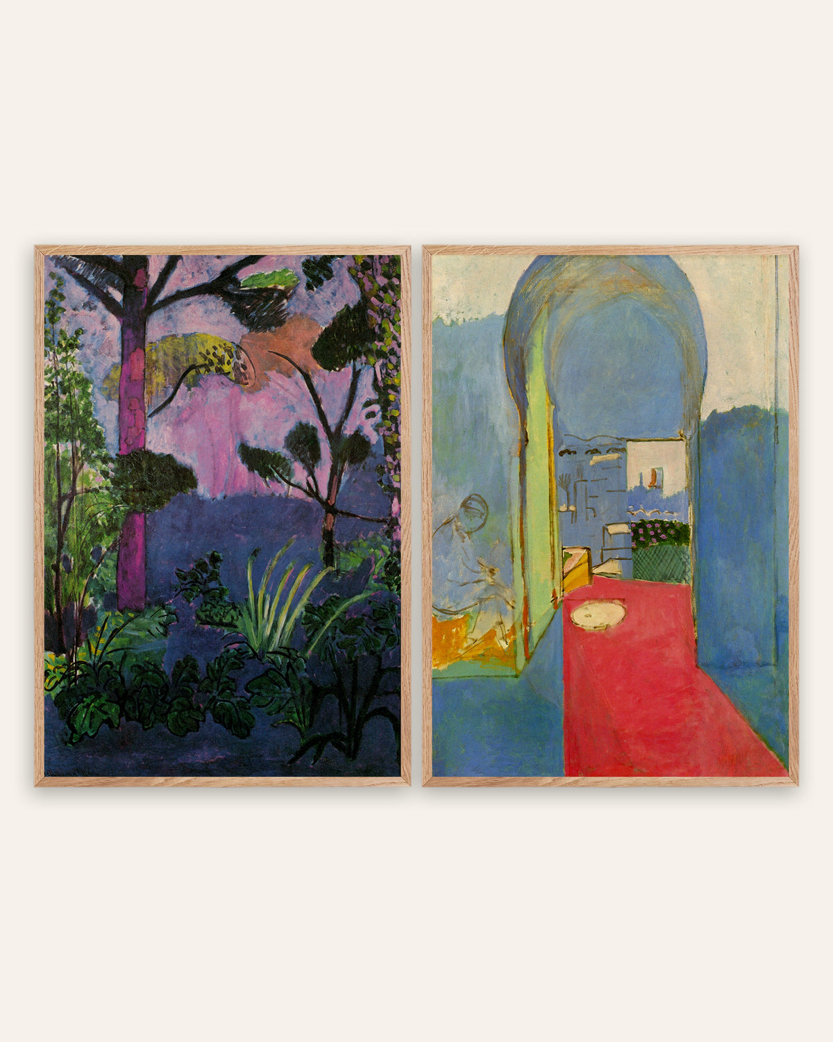 Matisse Poster 2er-Set: Marokkanische Landschaft (Akanthus) und Eingang zur Kasbah, in Rahmen aus Natureiche