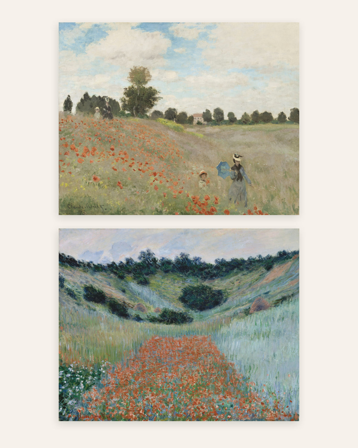 Monet Mohnfeld Poster 2er-Set: Argenteuil und Giverny, ohne Rahmen